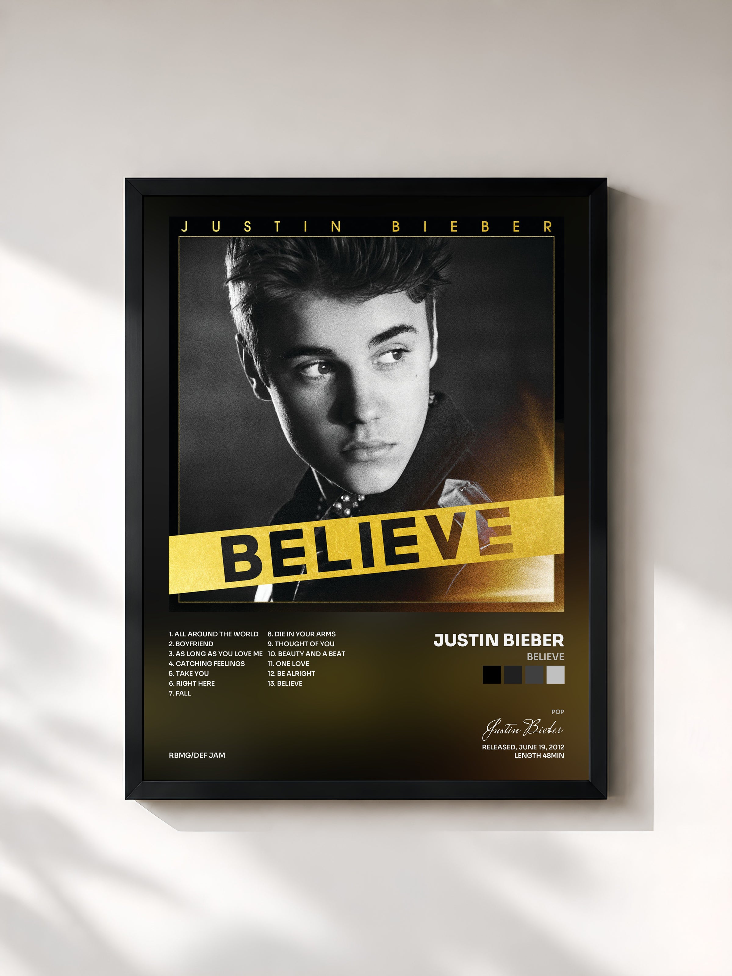 #noir Believe di Justin Bieber in stampa incorniciata, cornice nera, stampata e incorniciata in Francia