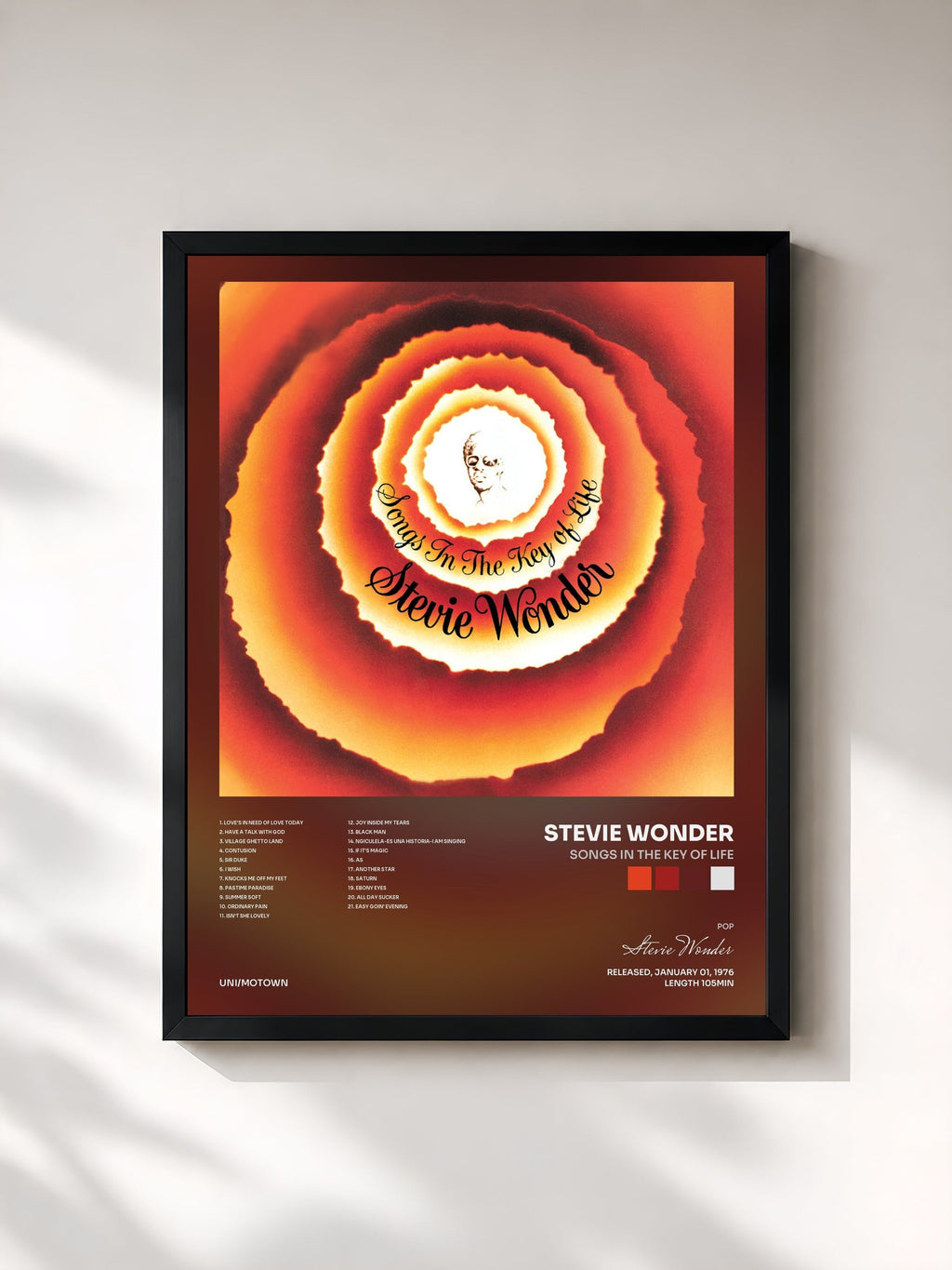 #noir Tableau de l'album Songs In The Key Of Life de Stevie Wonder, cadre noir, imprimé et encadré en France