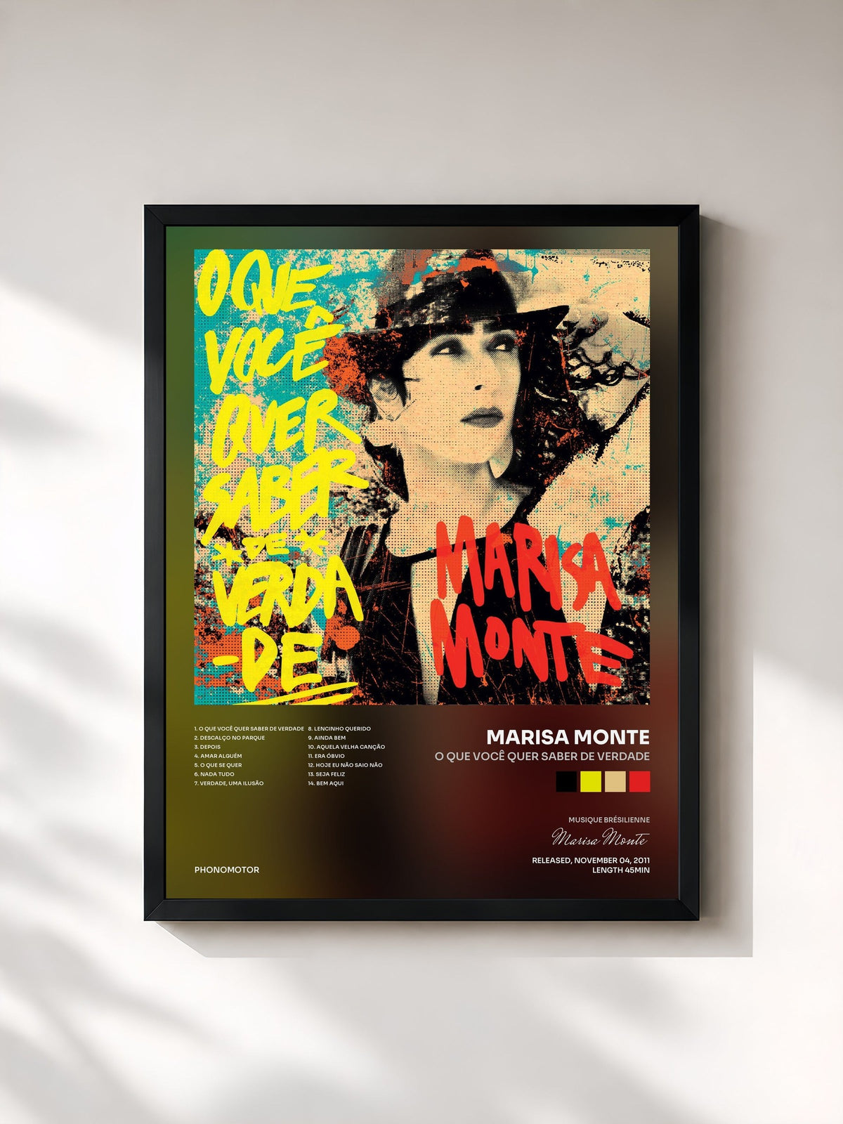#noir Tableau de l'album O Que Você Quer Saber de Verdade de Marisa Monte, cadre noir, imprimé et encadré en France