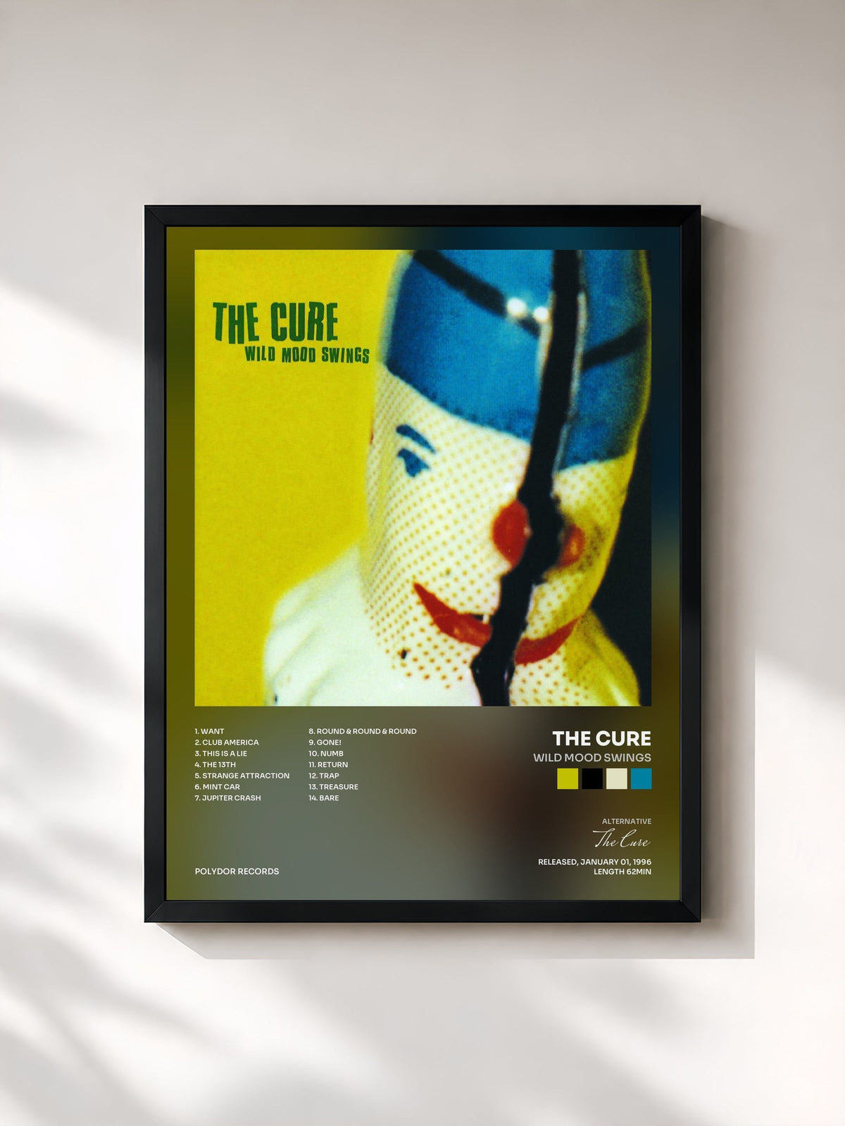 #noir Tableau de l'album Wild Mood Swings de The Cure, cadre noir, imprimé et encadré en France
