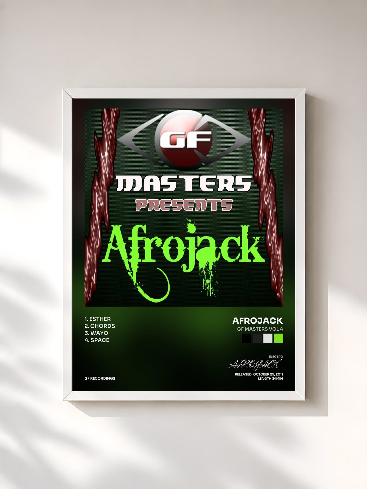 #blanc Tableau de l'album GF Masters Vol 4 de AFROJACK, cadre blanc, imprimé et encadré en France