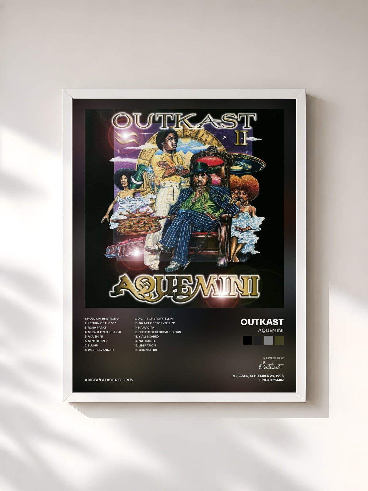 #blanc Tableau de l'album Aquemini de Outkast, cadre blanc, imprimé et encadré en France
