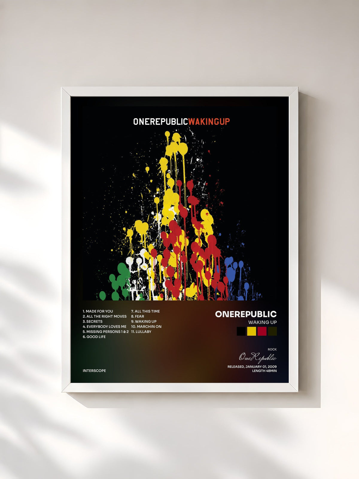 #blanc Tableau de l'album Waking Up de OneRepublic, cadre blanc, imprimé et encadré en France