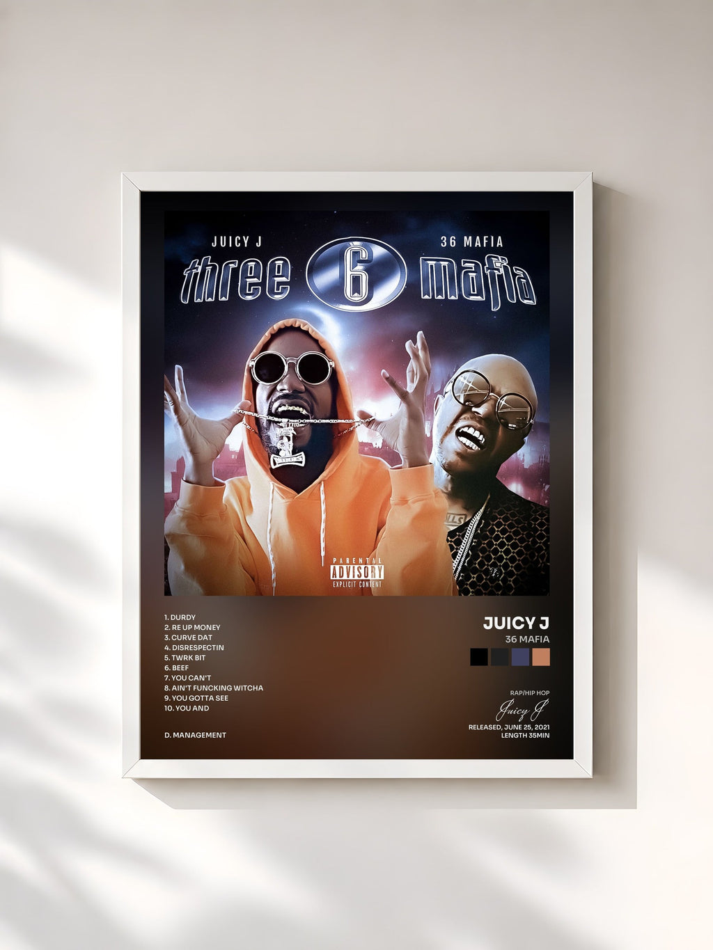 #blanc 36 Mafia von Juicy J als gerahmter Kunstdruck, weißer Rahmen, gedruckt und gerahmt in Frankreich
