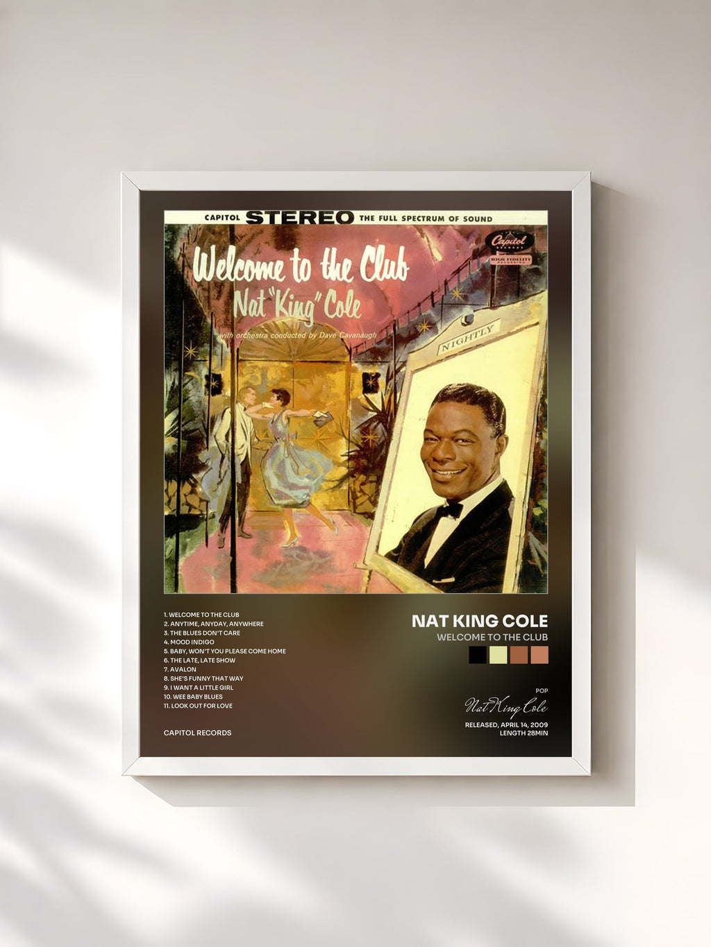 #blanc Welcome To The Club di Nat King Cole in stampa incorniciata, cornice bianca, stampata e incorniciata in Francia