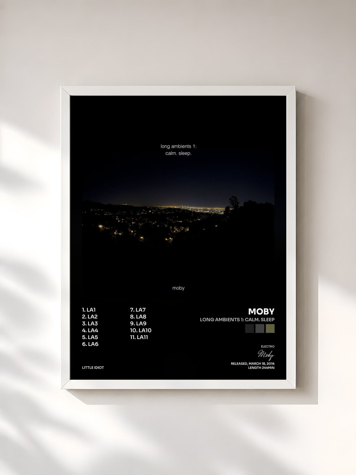 #blanc Tableau de l'album Long Ambients 1: Calm. Sleep de Moby, cadre blanc, imprimé et encadré en France