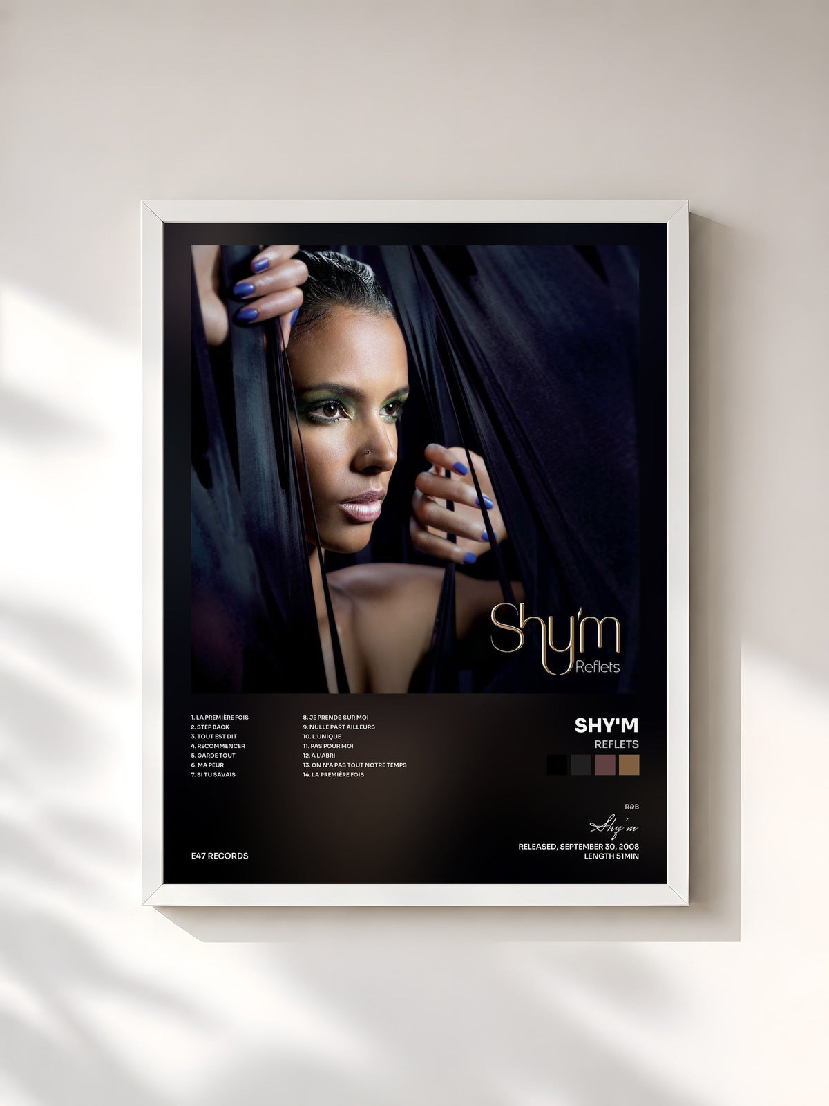 #blanc Tableau de l'album Reflets de Shy'm, cadre blanc, imprimé et encadré en France