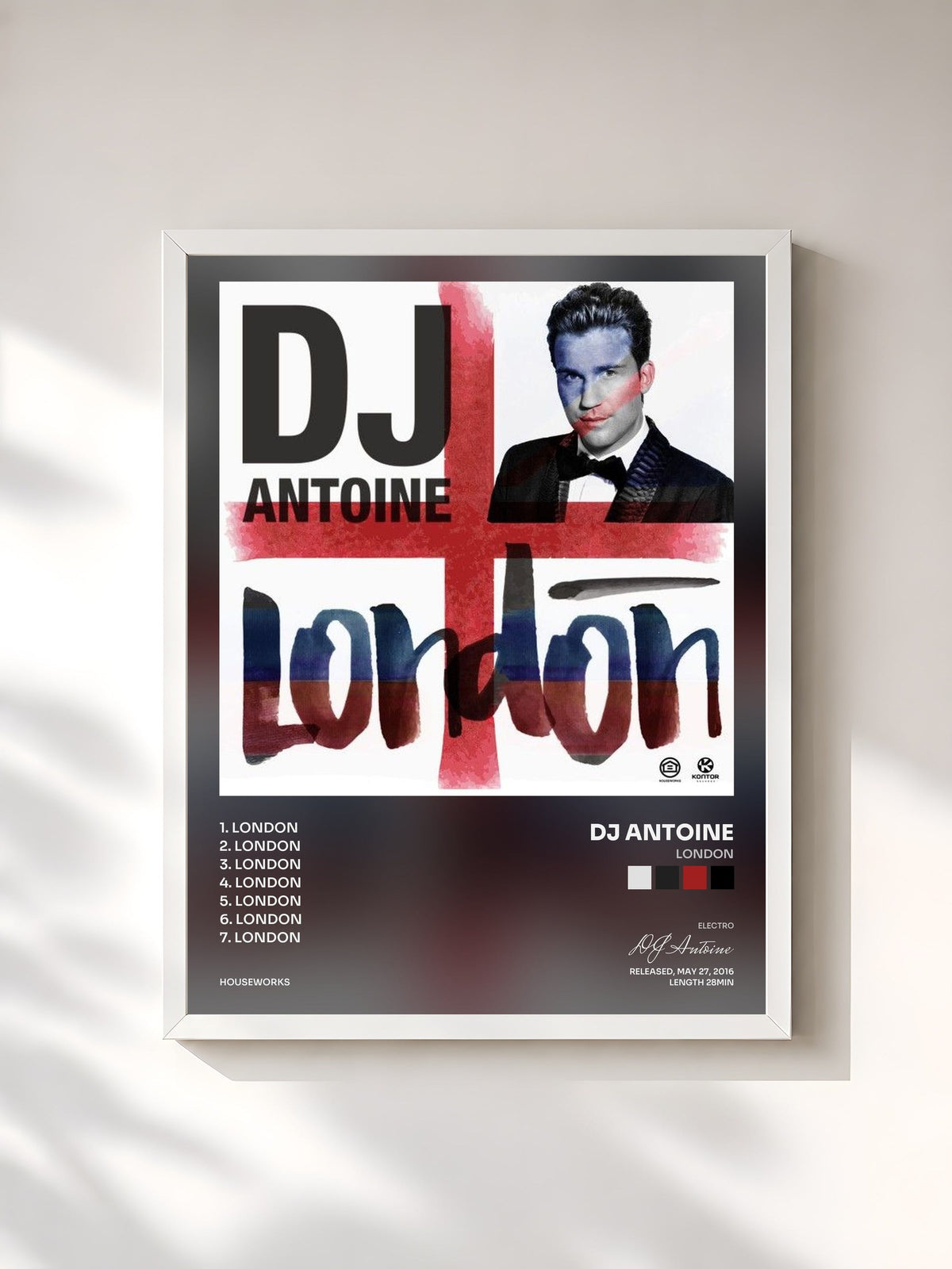 #blanc Tableau de l'album London de DJ Antoine, cadre blanc, imprimé et encadré en France