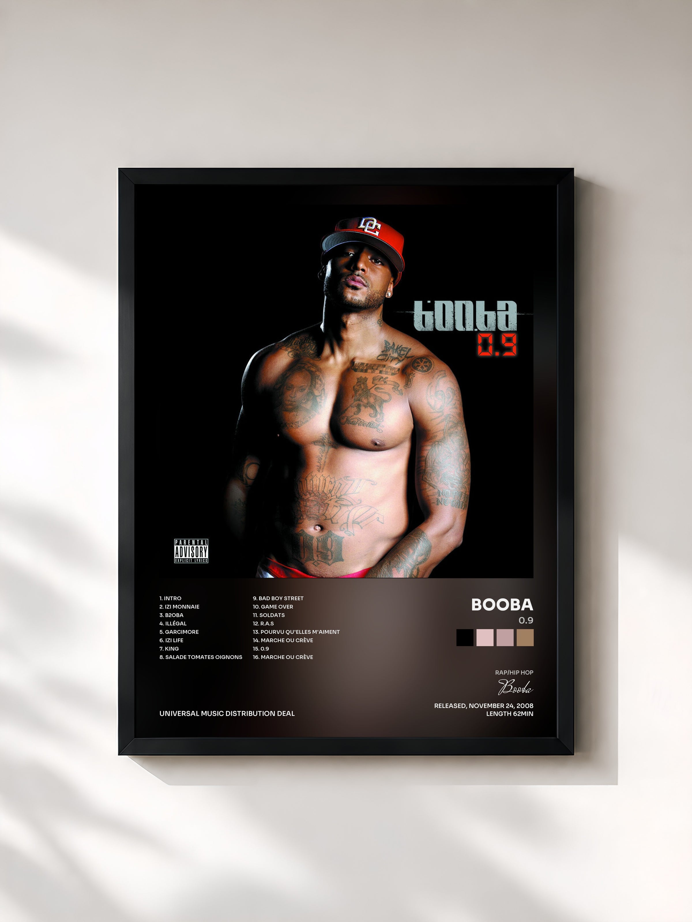 #noir Tableau de l'album 0.9 de Booba, cadre noir, imprimé et encadré en France
