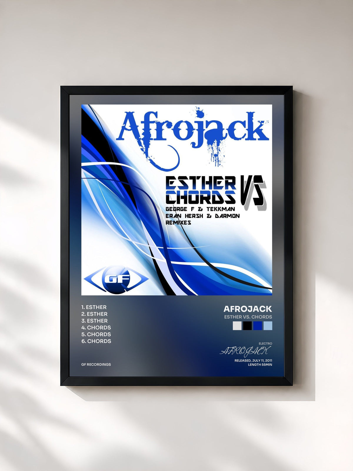 #noir Tableau de l'album Esther Vs. Chords de AFROJACK, cadre noir, imprimé et encadré en France