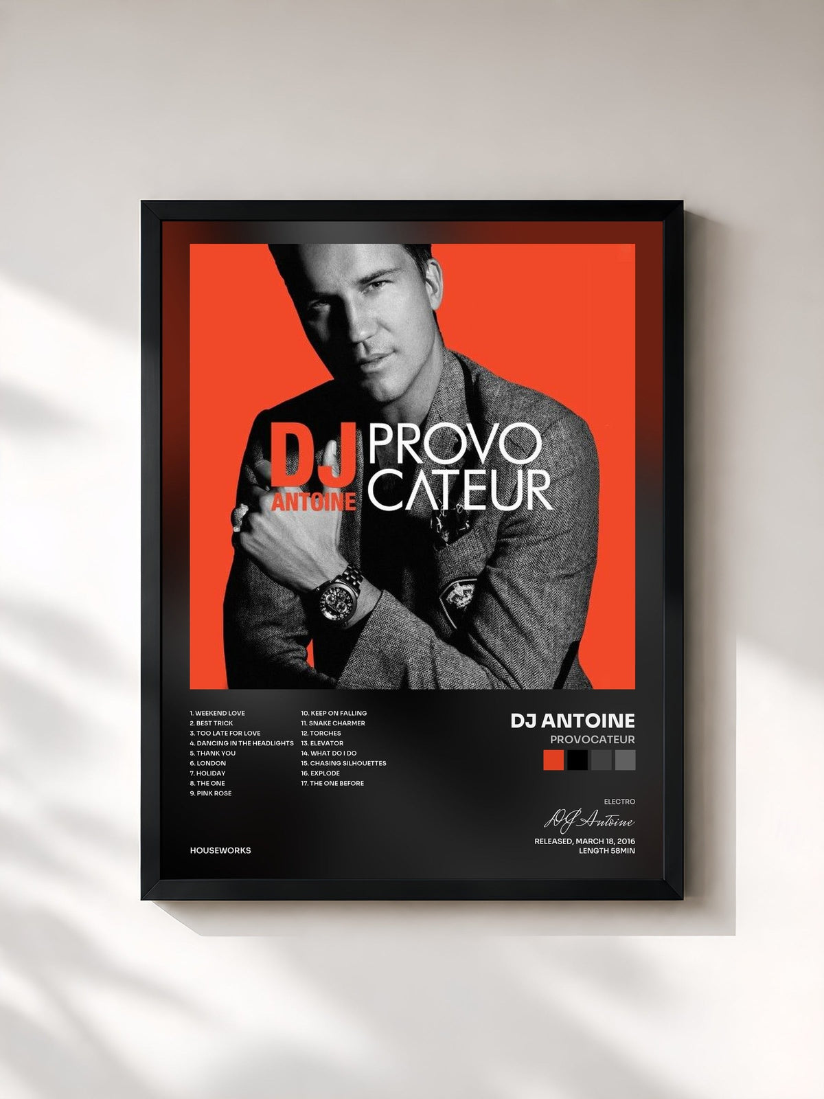 #noir Tableau de l'album Provocateur de DJ Antoine, cadre noir, imprimé et encadré en France