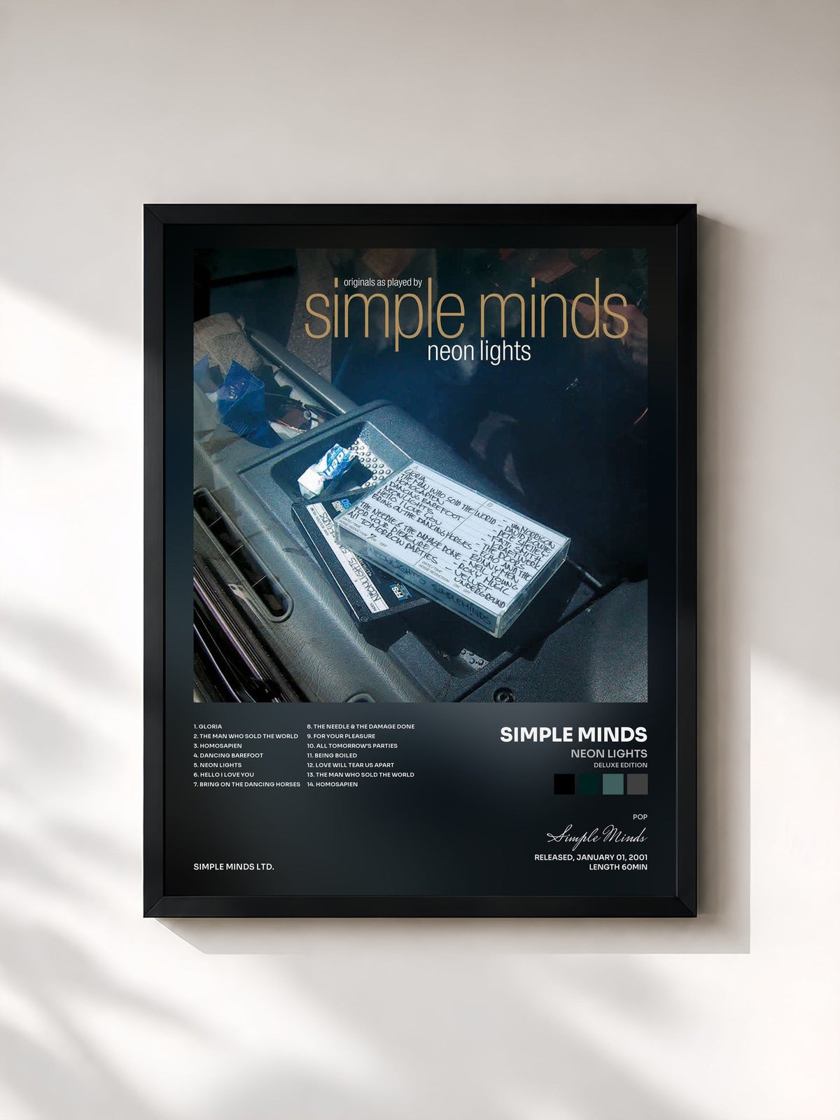 #noir Neon Lights (Deluxe Edition) de Simple Minds en lámina enmarcada, marco negro, impresa y enmarcada en Francia