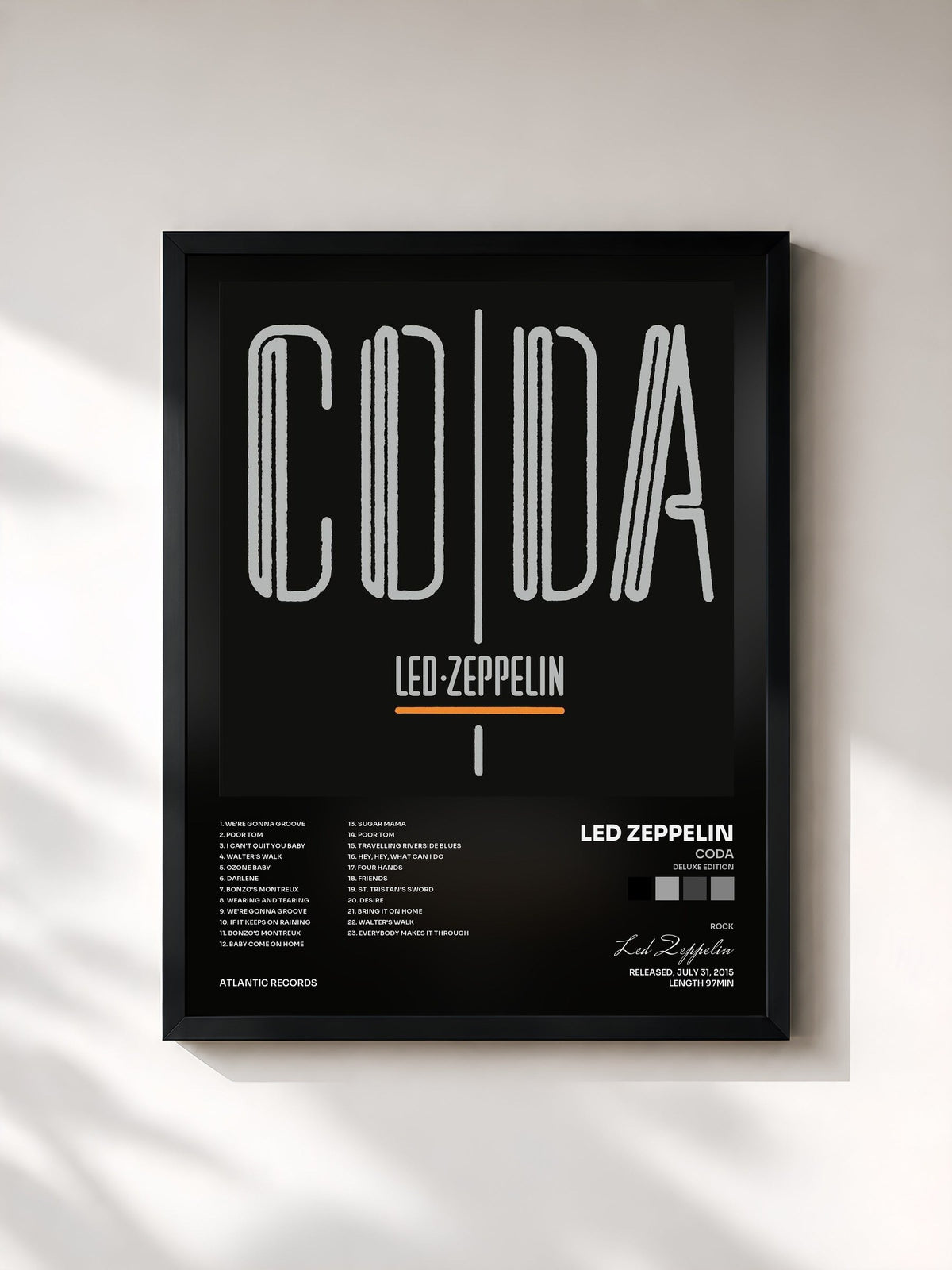 #noir Tableau de l'album Coda (Deluxe Edition) de Led Zeppelin, cadre noir, imprimé et encadré en France