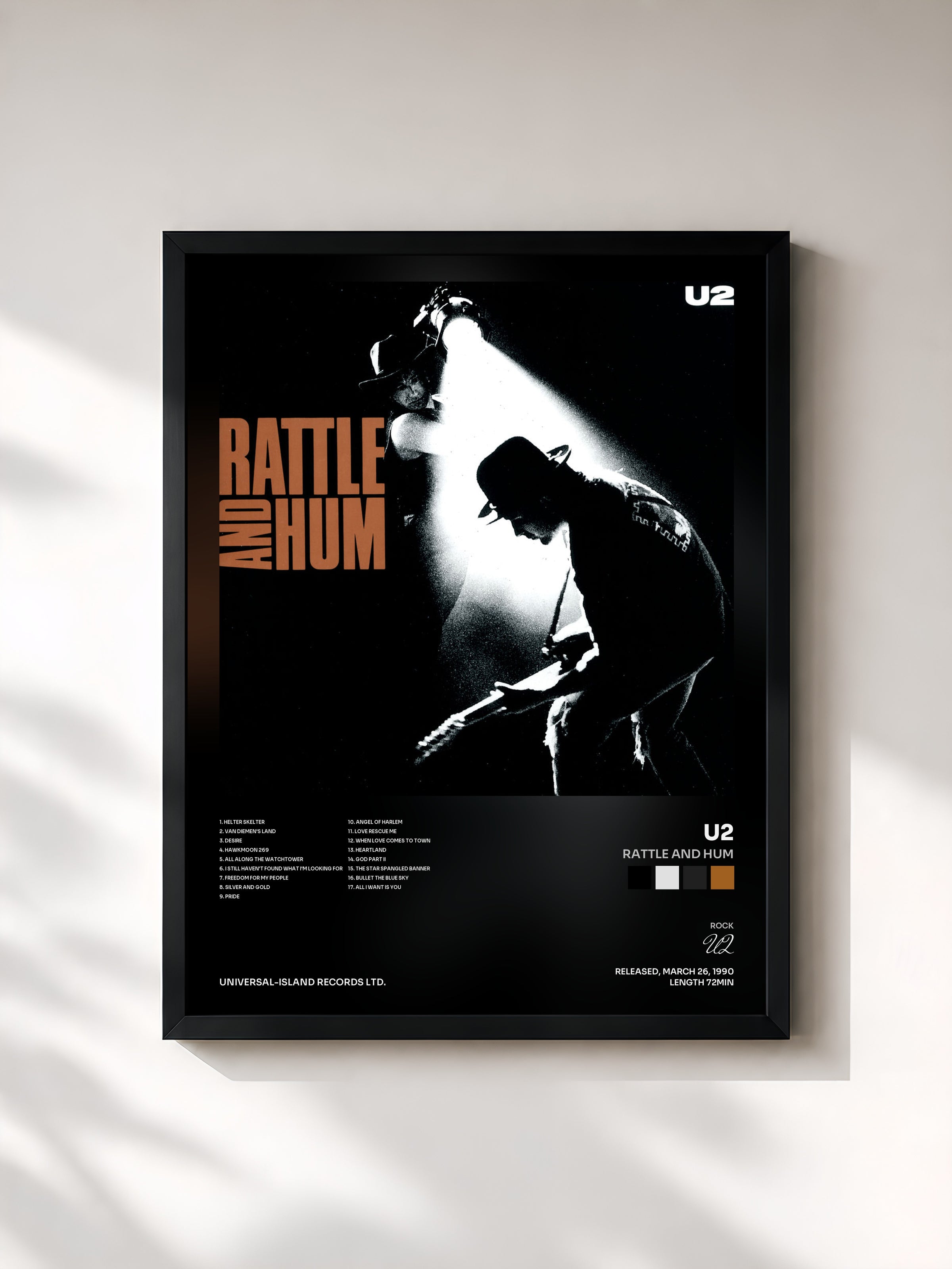 #noir Rattle And Hum by U2 as a framed art print, black frame, printed and framed in France