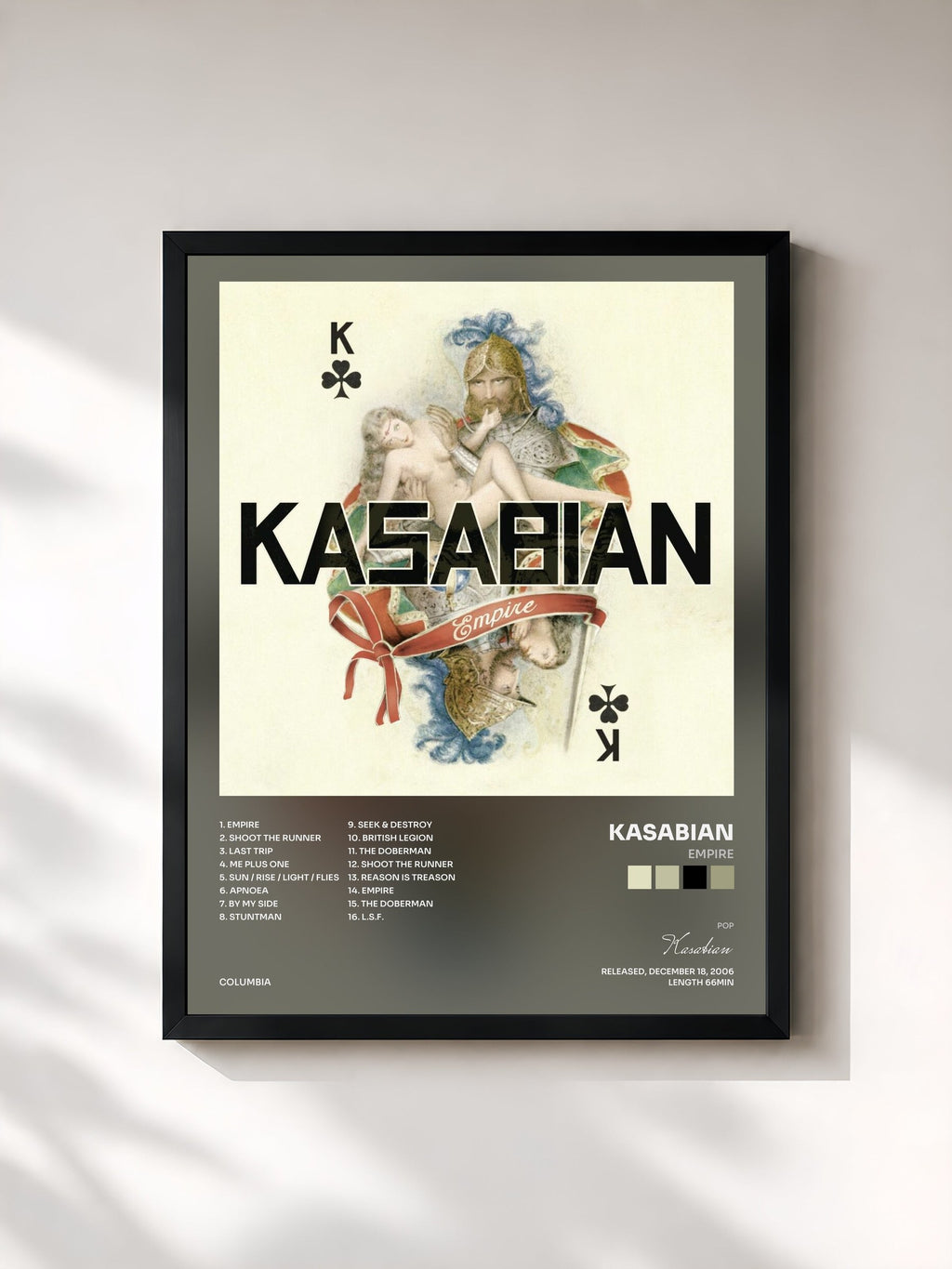 #noir Empire de Kasabian en lámina enmarcada, marco negro, impresa y enmarcada en Francia