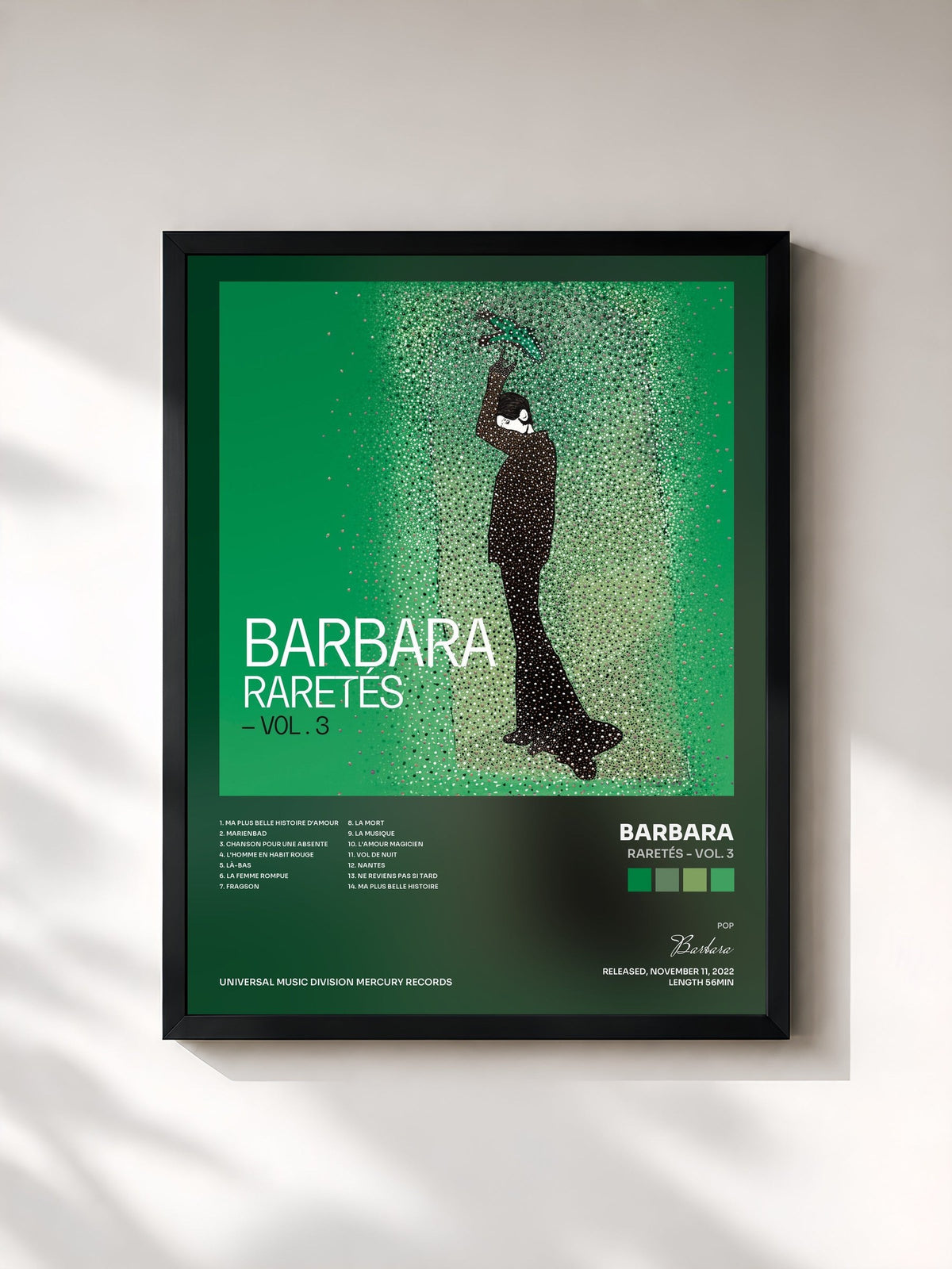 #noir Tableau de l'album Raretés - Vol. 3 de Barbara, cadre noir, imprimé et encadré en France