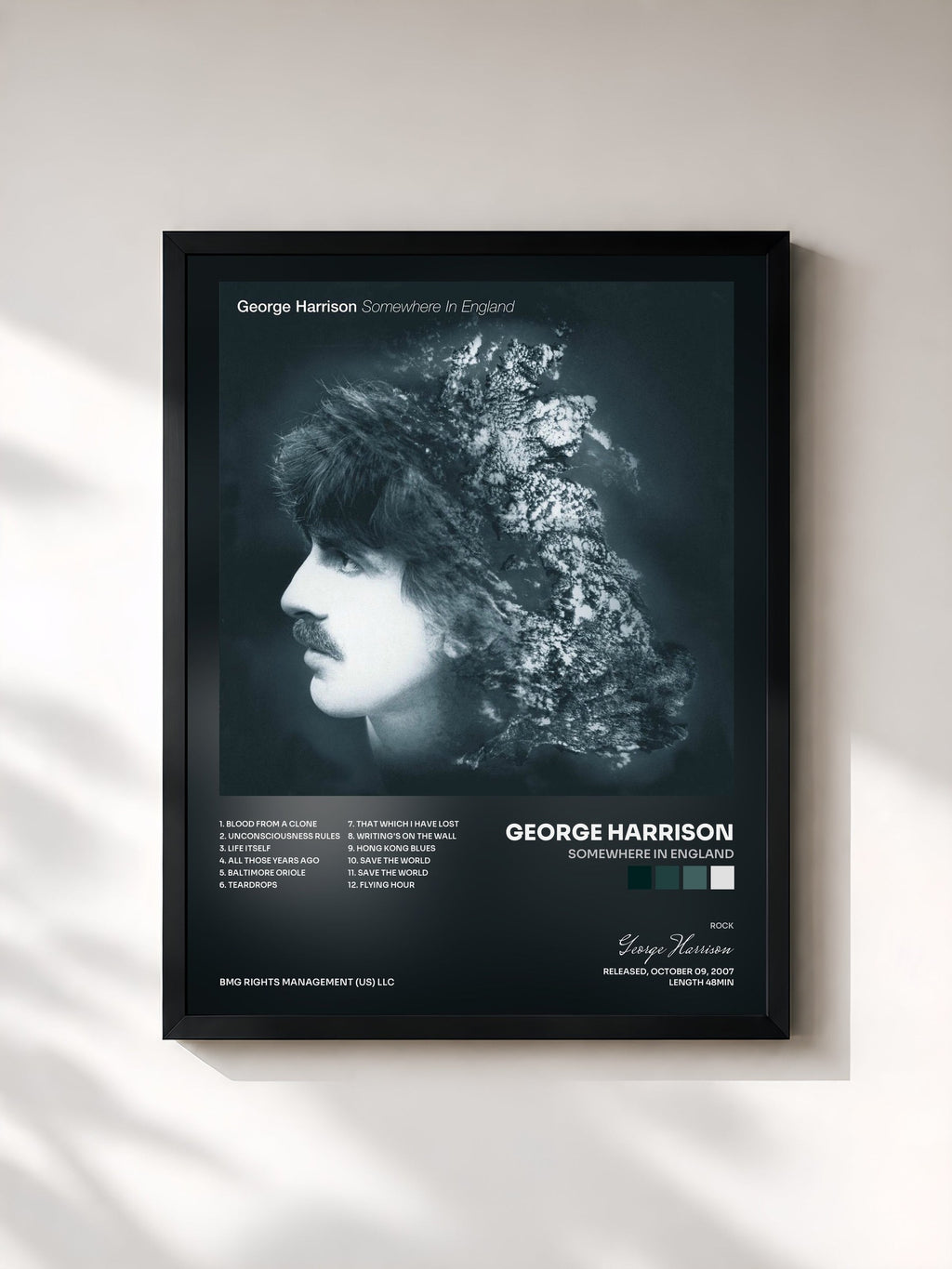 #noir Tableau de l'album Somewhere In England de George Harrison, cadre noir, imprimé et encadré en France