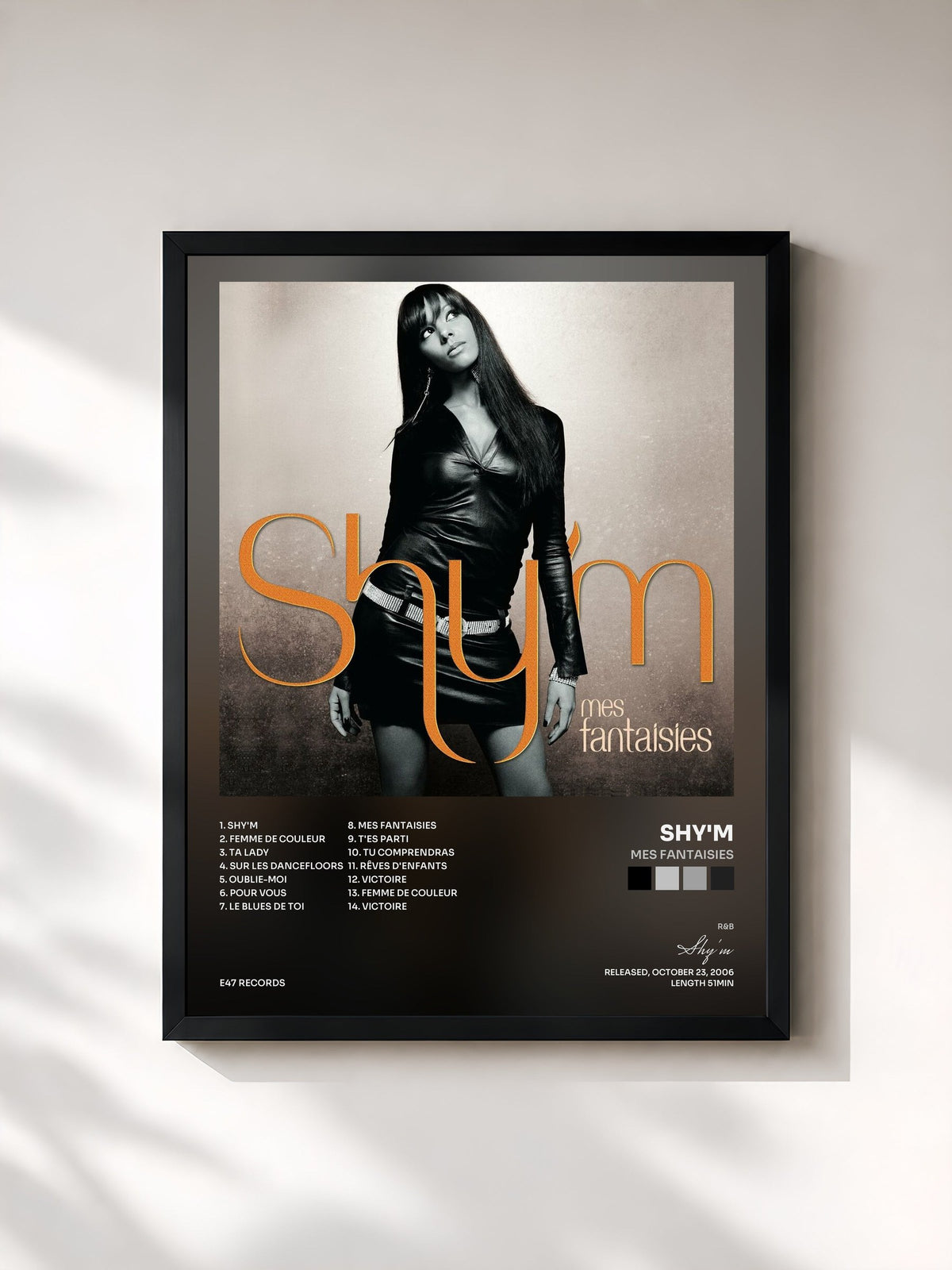 #noir Tableau de l'album Mes fantaisies de Shy'm, cadre noir, imprimé et encadré en France