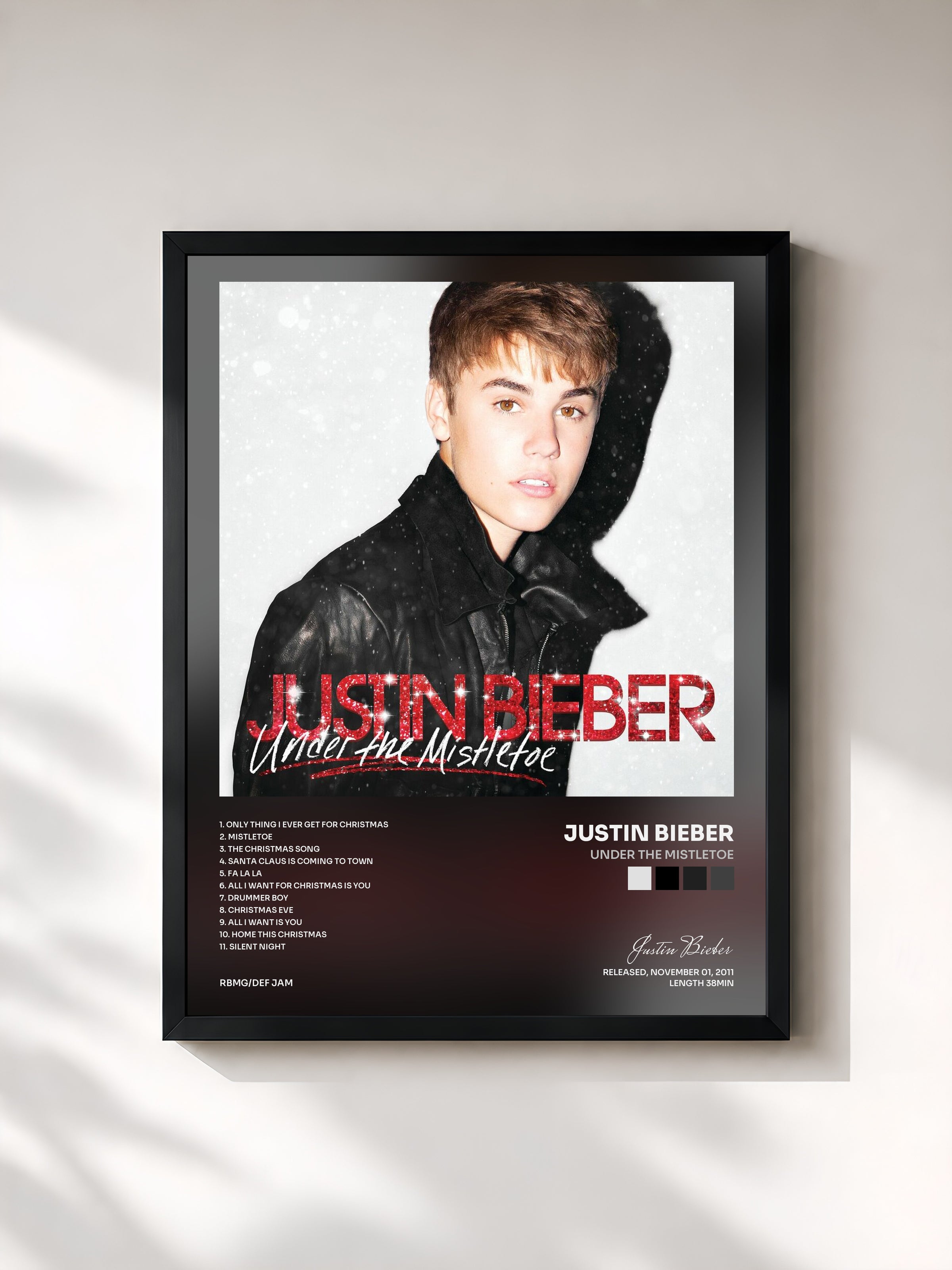 #noir Tableau de l'album Under The Mistletoe de Justin Bieber, cadre noir, imprimé et encadré en France