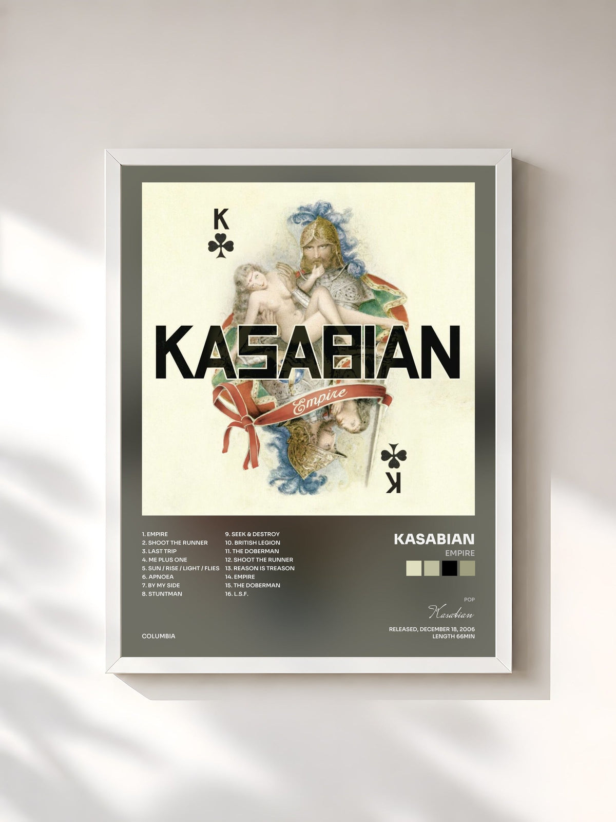 #blanc Tableau de l'album Empire de Kasabian, cadre blanc, imprimé et encadré en France