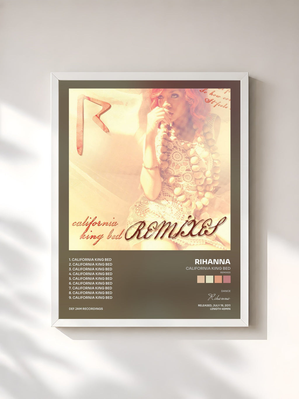 #blanc Tableau de l'album California King Bed (Remixes) de Rihanna, cadre blanc, imprimé et encadré en France