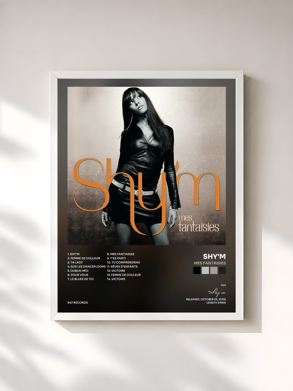#blanc Tableau de l'album Mes fantaisies de Shy'm, cadre blanc, imprimé et encadré en France