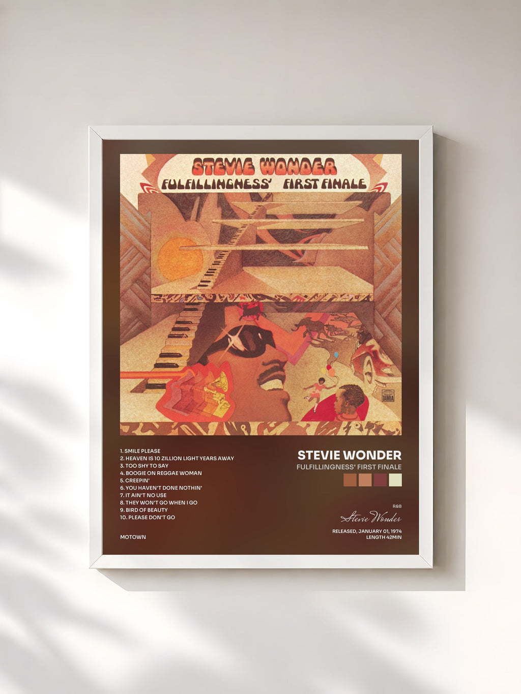 #blanc Fulfillingness' First Finale by Stevie Wonder as a framed art print, white frame, printed and framed in France