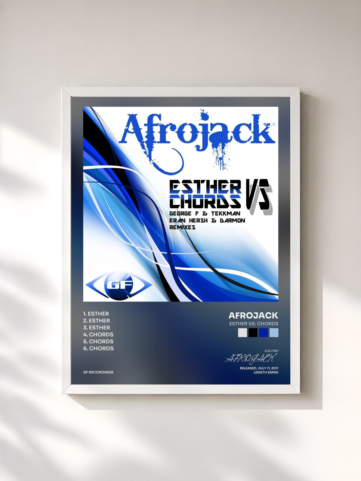 #blanc Tableau de l'album Esther Vs. Chords de AFROJACK, cadre blanc, imprimé et encadré en France