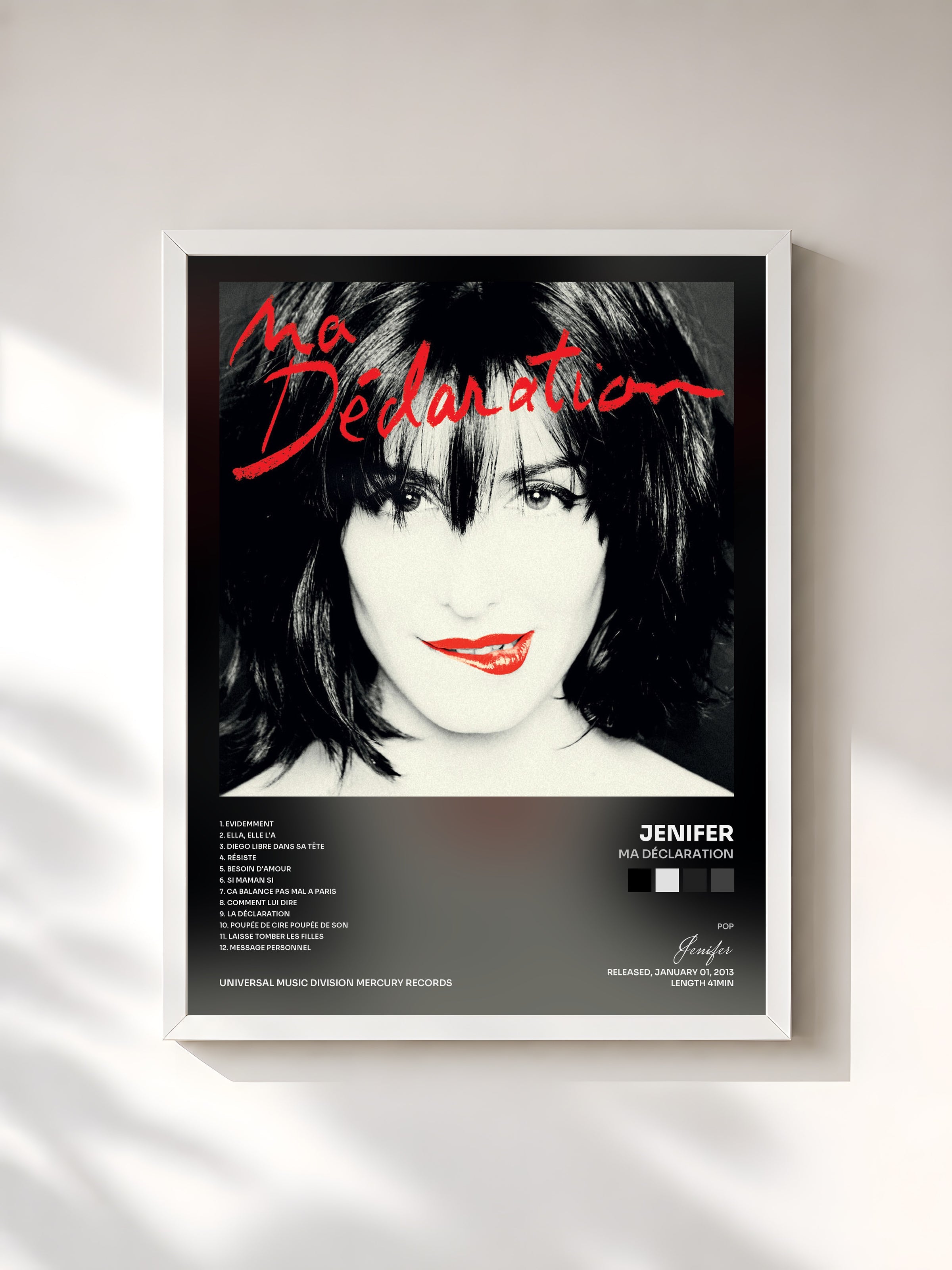 #blanc Tableau de l'album Ma Déclaration de Jenifer, cadre blanc, imprimé et encadré en France