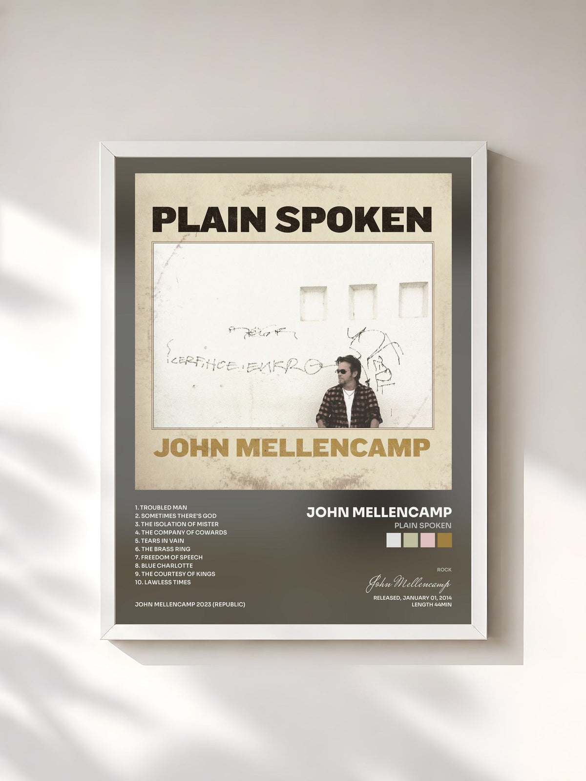 #blanc Plain Spoken by John Mellencamp as a framed art print, white frame, printed and framed in France