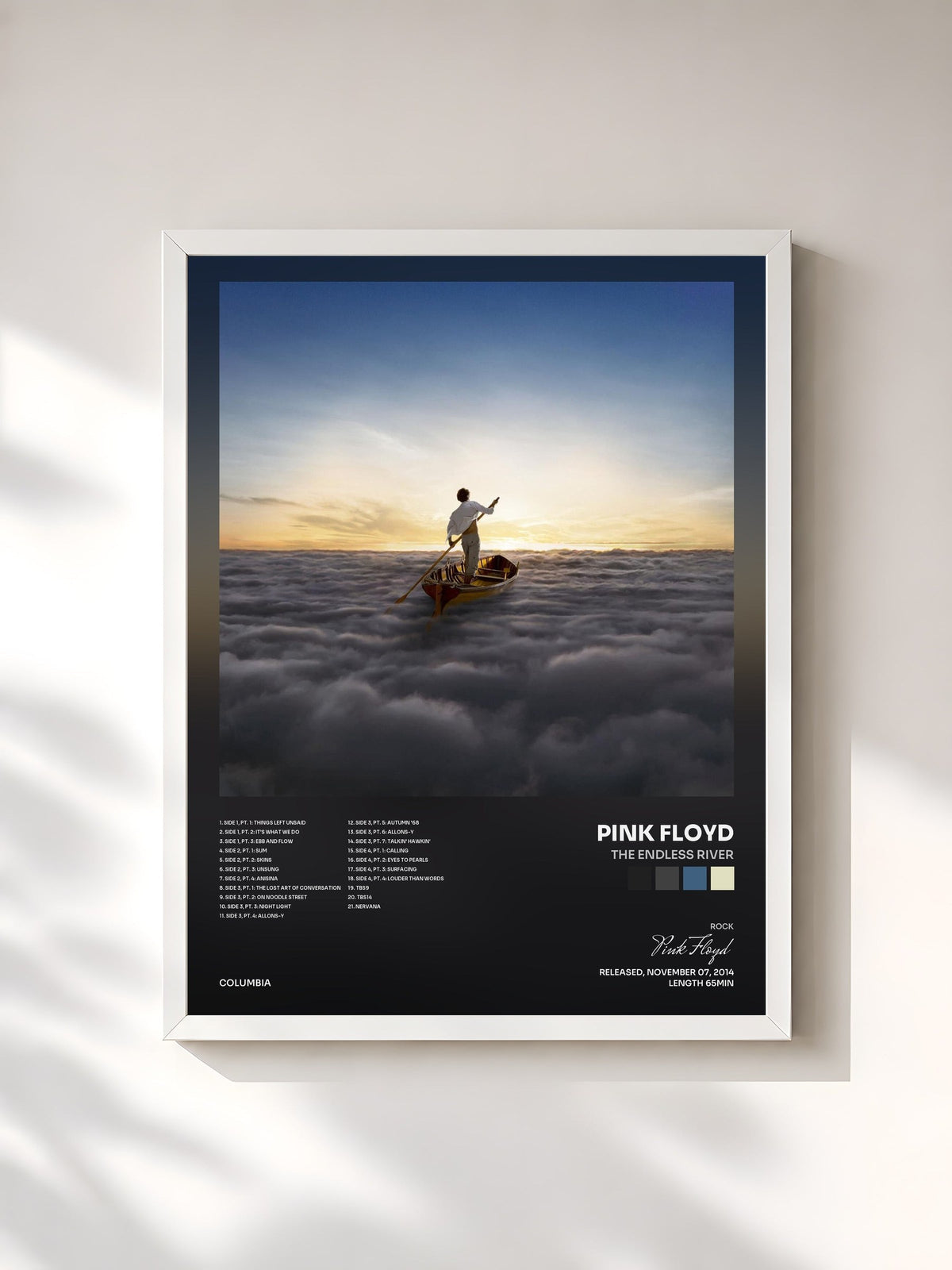 #blanc Tableau de l'album The Endless River de Pink Floyd, cadre blanc, imprimé et encadré en France