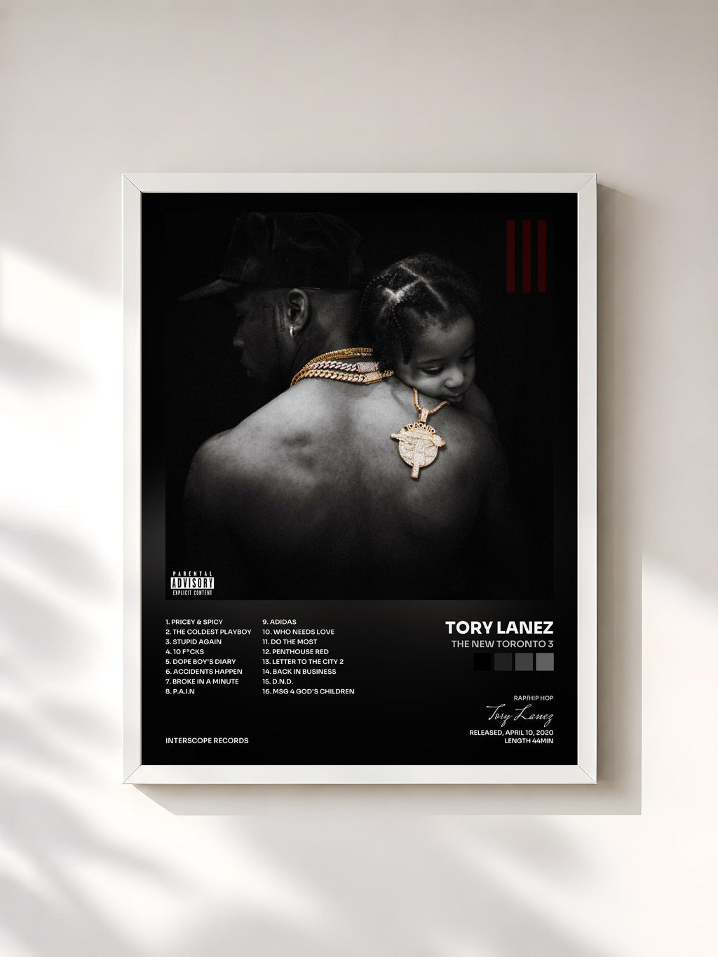 #blanc The New Toronto 3 von Tory Lanez als gerahmter Kunstdruck, weißer Rahmen, gedruckt und gerahmt in Frankreich