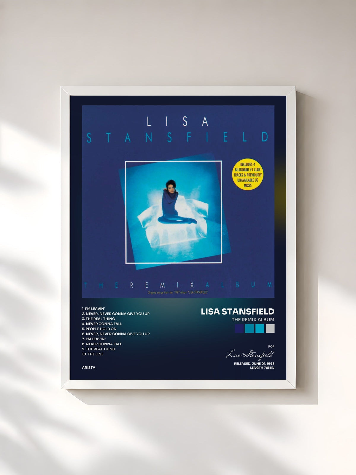 #blanc Tableau de l'album The Remix Album de Lisa Stansfield, cadre blanc, imprimé et encadré en France
