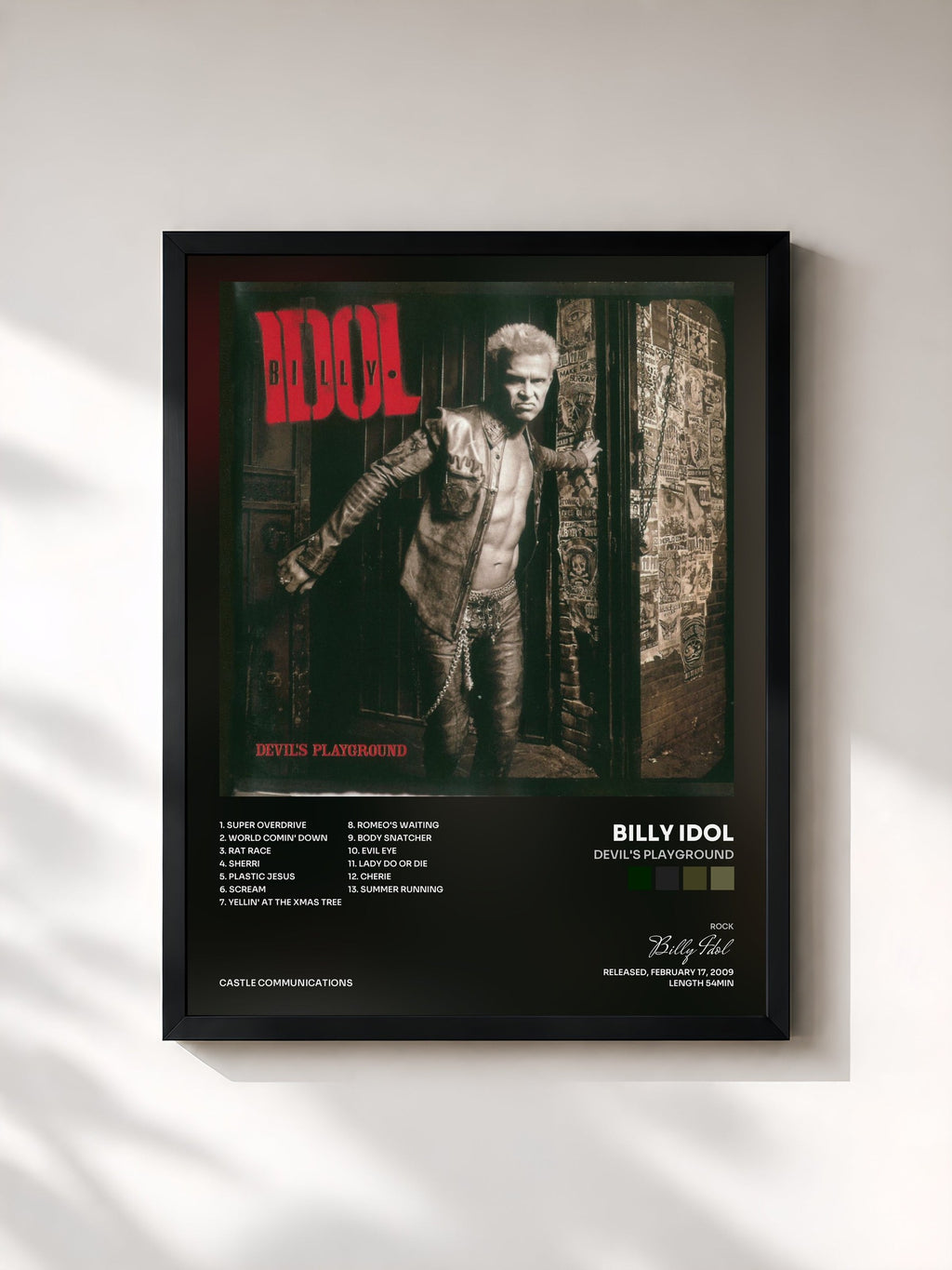 #noir Tableau de l'album Devil's Playground de Billy Idol, cadre noir, imprimé et encadré en France
