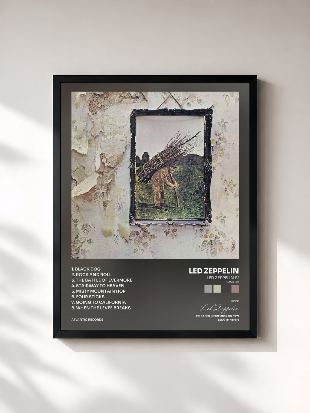 #noir Tableau de l'album Led Zeppelin IV (Remaster) de Led Zeppelin, cadre noir, imprimé et encadré en France