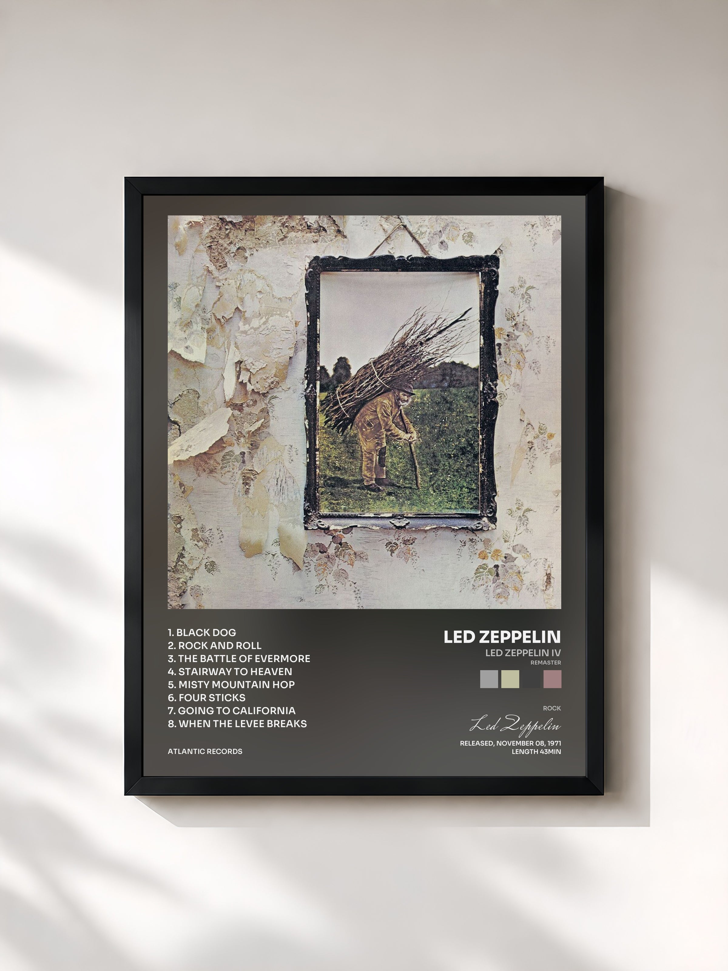 #noir Tableau de l'album Led Zeppelin IV (Remaster) de Led Zeppelin, cadre noir, imprimé et encadré en France