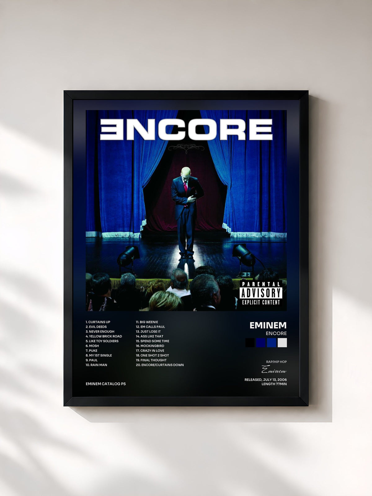 #noir Tableau de l'album Encore de Eminem, cadre noir, imprimé et encadré en France