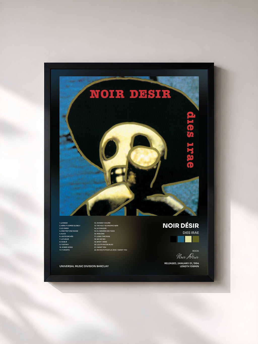 #noir Tableau de l'album Dies Irae de Noir Désir, cadre noir, imprimé et encadré en France