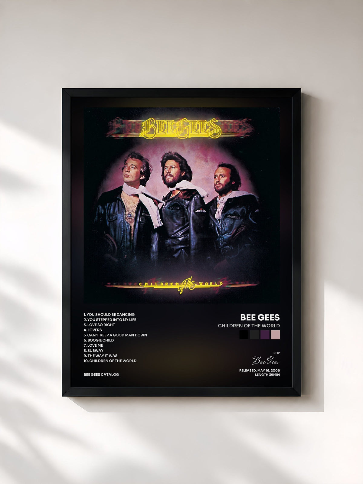 #noir Tableau de l'album Children Of The World de Bee Gees, cadre noir, imprimé et encadré en France