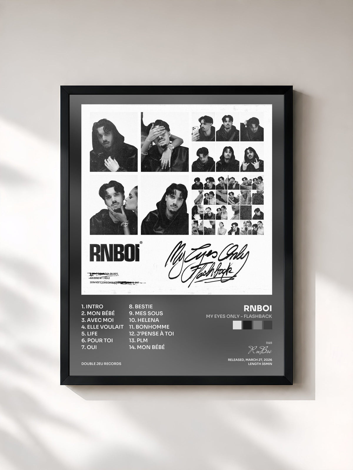 #noir Tableau de l'album My Eyes Only - Flashback de RnBoi, cadre noir, imprimé et encadré en France