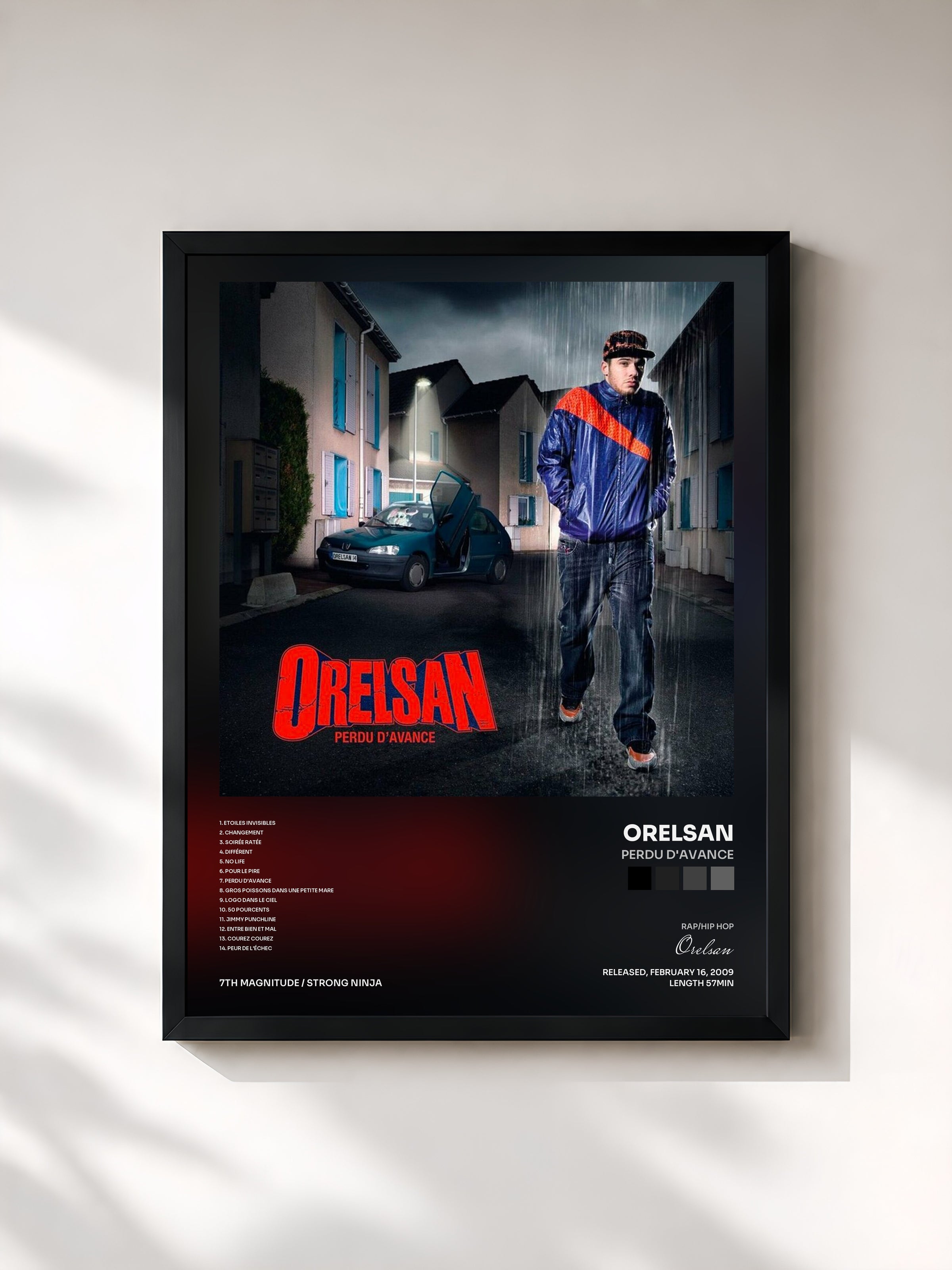#noir Tableau de l'album Perdu d'avance de Orelsan, cadre noir, imprimé et encadré en France