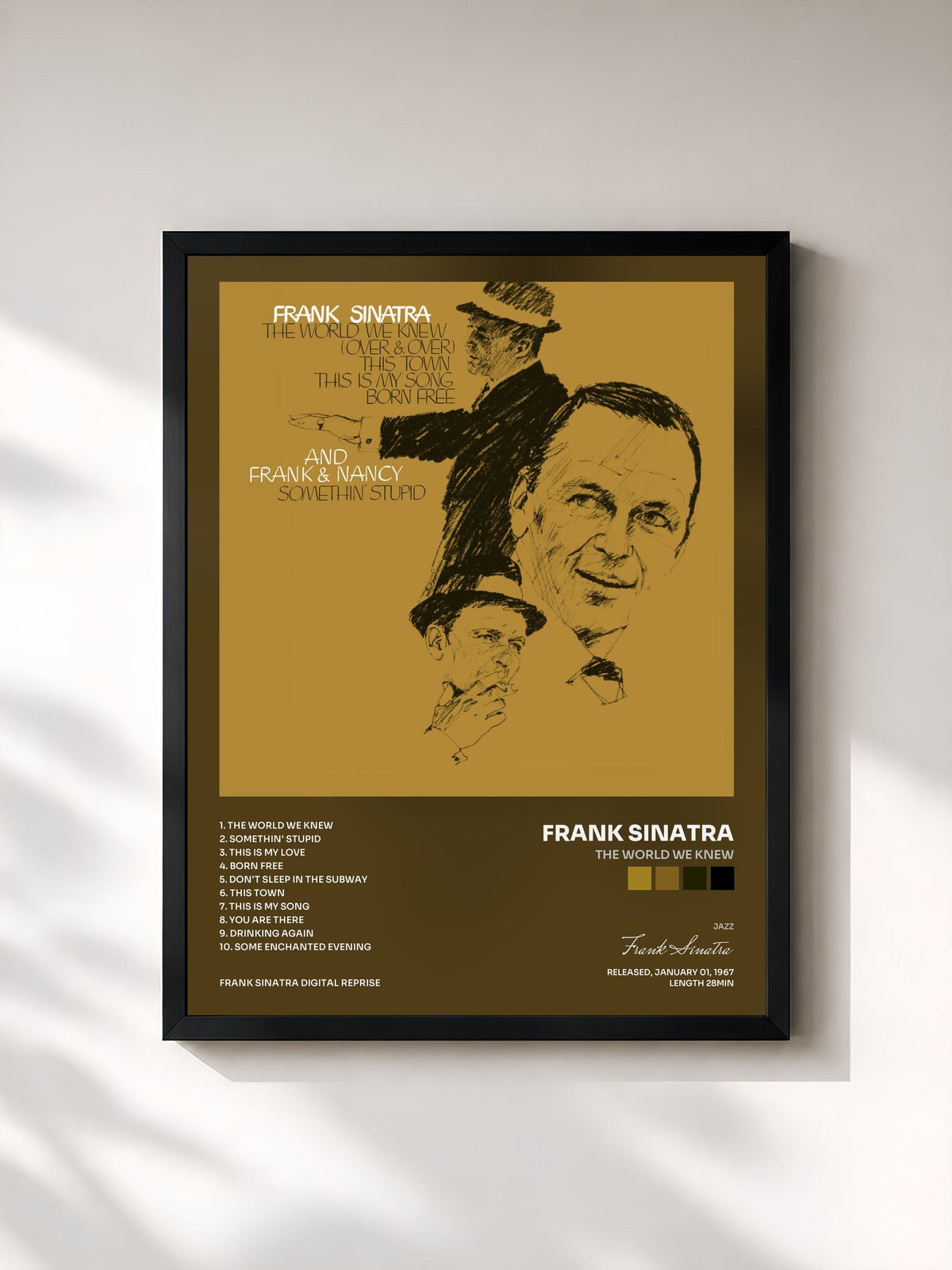 #noir Tableau de l'album The World We Knew de Frank Sinatra, cadre noir, imprimé et encadré en France
