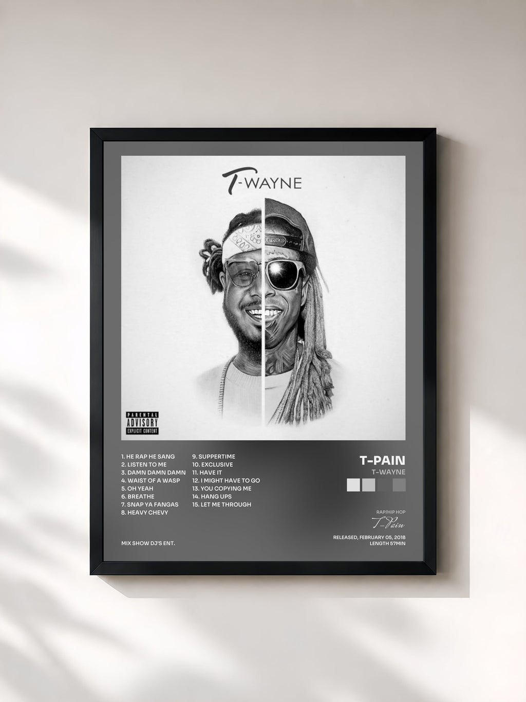 #noir T-Wayne von T-Pain als gerahmter Kunstdruck, schwarzer Rahmen, gedruckt und gerahmt in Frankreich