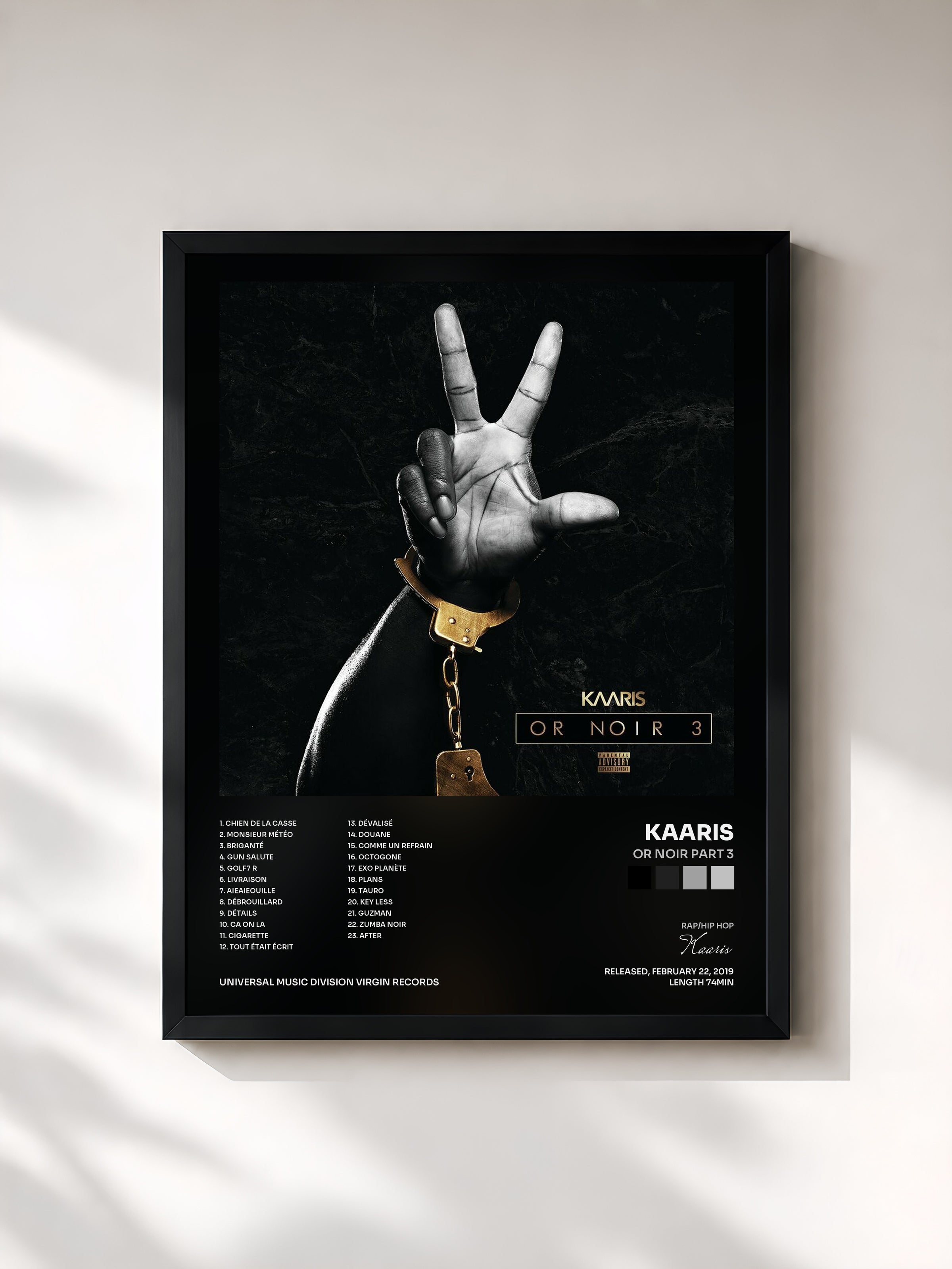 #noir Or Noir Part 3 by Kaaris as a framed art print, black frame, printed and framed in France