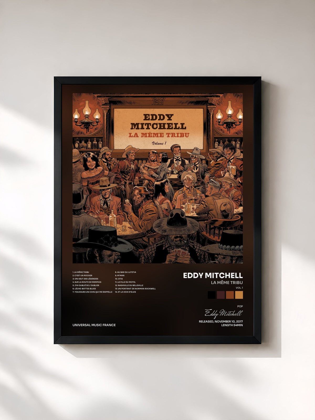 #noir Tableau de l'album La même tribu (Vol. 1) de Eddy Mitchell, cadre noir, imprimé et encadré en France