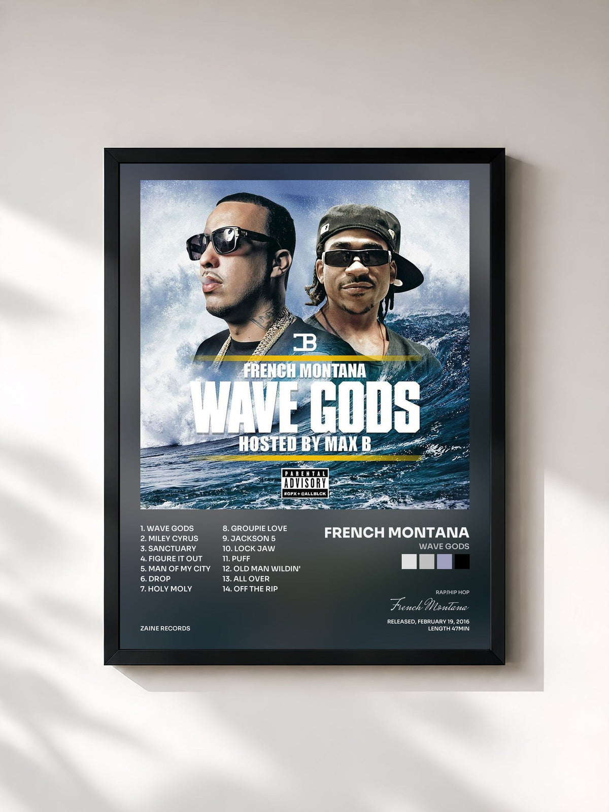 #noir Tableau de l'album Wave Gods de French Montana, cadre noir, imprimé et encadré en France