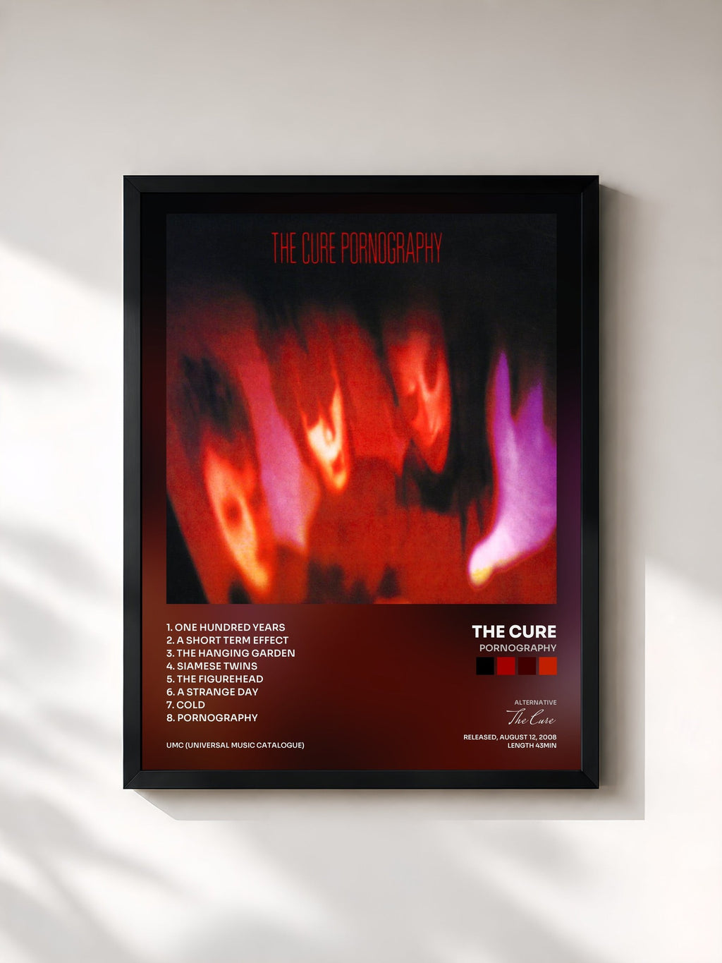 #noir Tableau de l'album Pornography de The Cure, cadre noir, imprimé et encadré en France