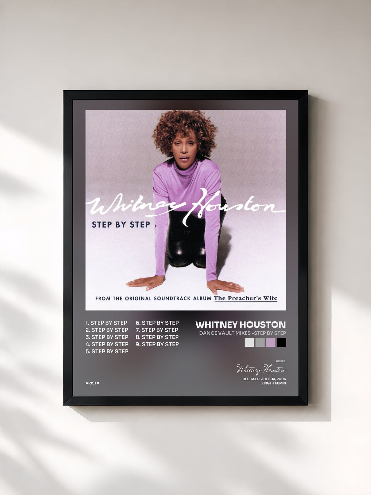 #noir Tableau de l'album Dance Vault Mixes -Step By Step de Whitney Houston, cadre noir, imprimé et encadré en France