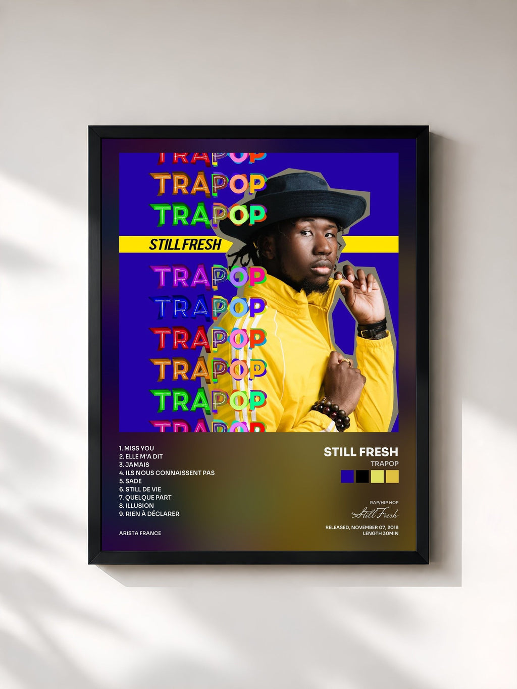 #noir Tableau de l'album Trapop de Still Fresh, cadre noir, imprimé et encadré en France