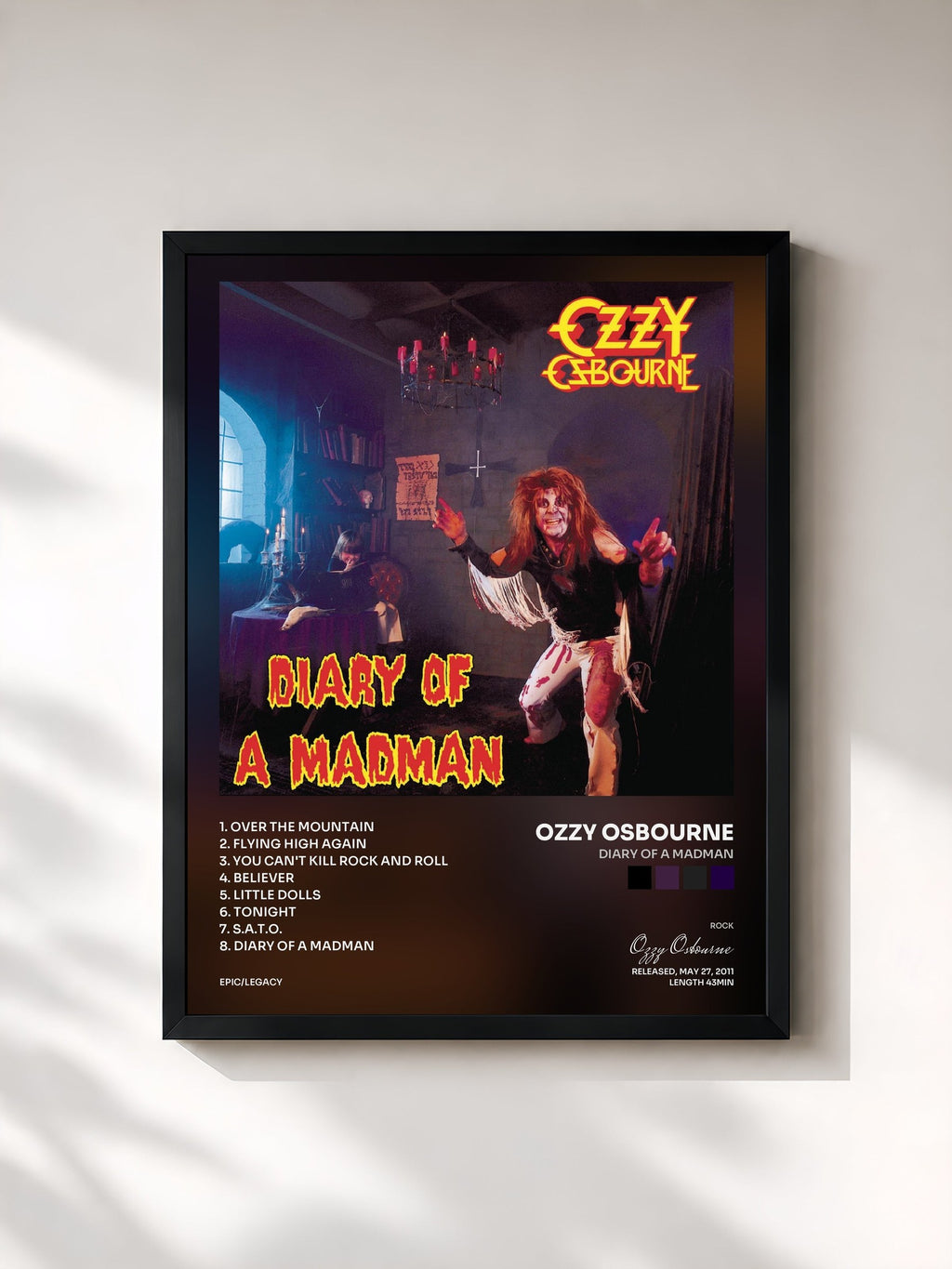 #noir Diary Of A Madman de Ozzy Osbourne en lámina enmarcada, marco negro, impresa y enmarcada en Francia
